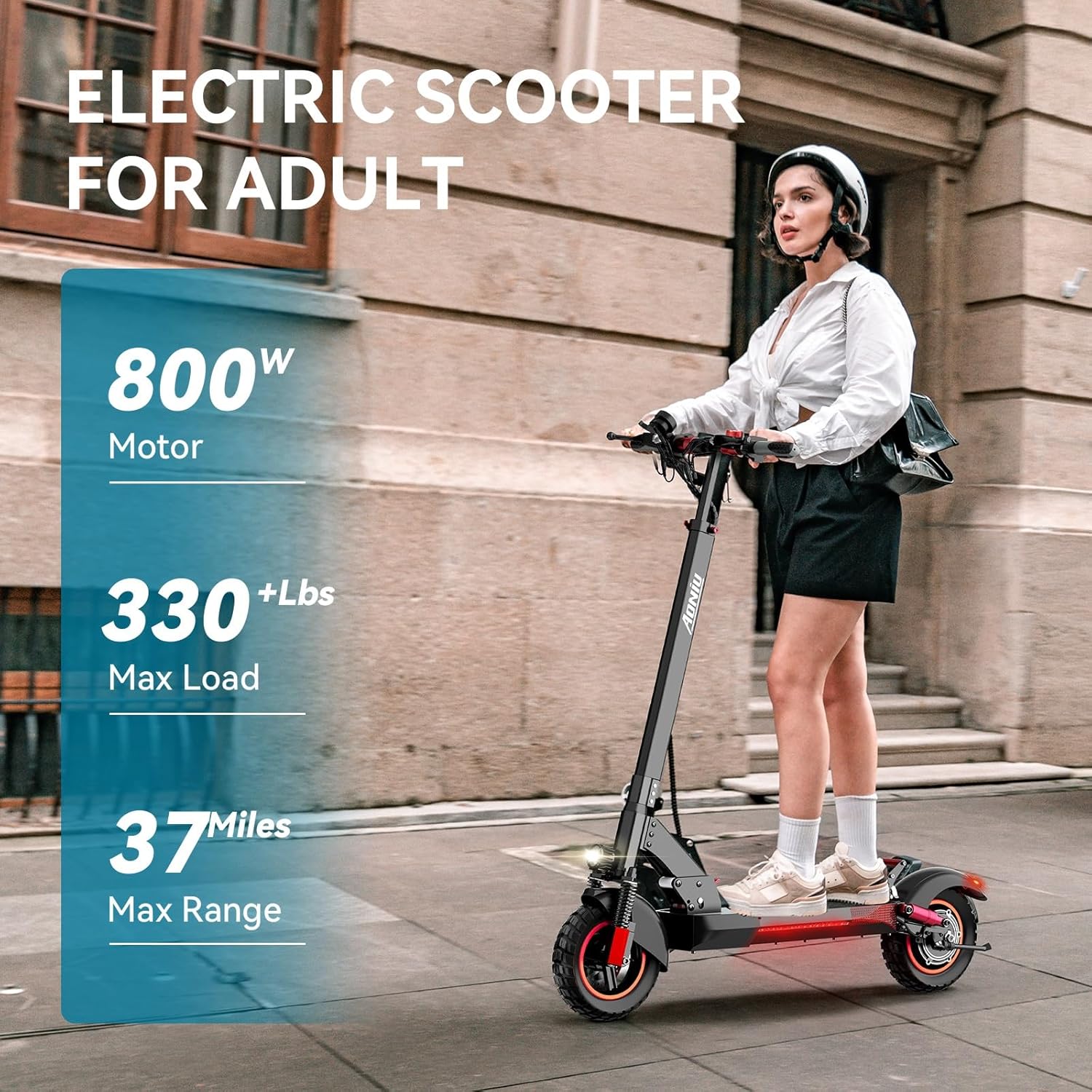 Aoniu M4 Electric Scooter for Adults with seat Fast 25-30 mph Speed Off Road Heavy Duty 300 lbs 10 inch Foldable e Scooter Mobility Folding Bike for Girls Men Teens 31-37 Miles Long Range e Scooters
