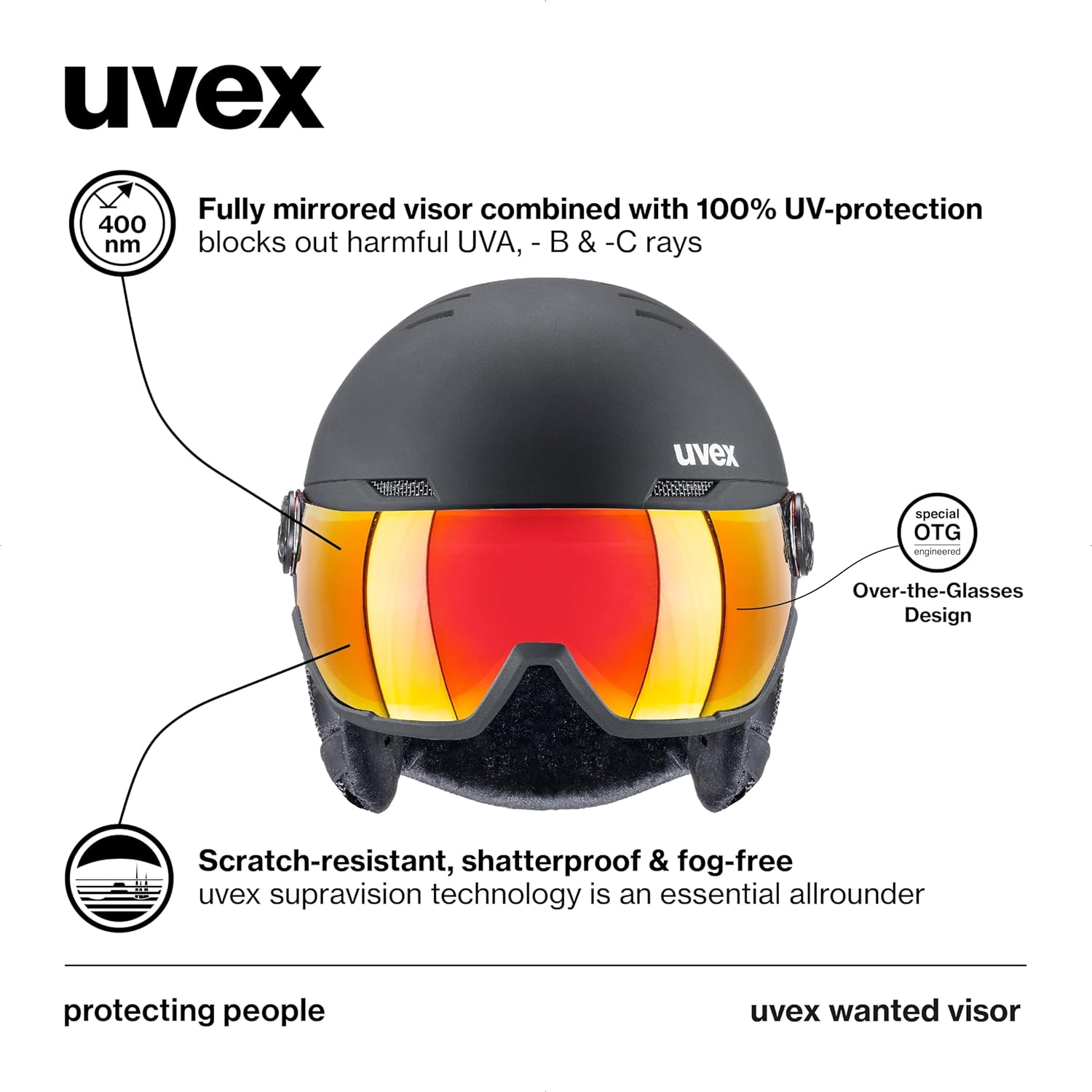 uvex Wanted Visor ski Helmet for Women & Men - Adjustable Helmet with Integrated Visor