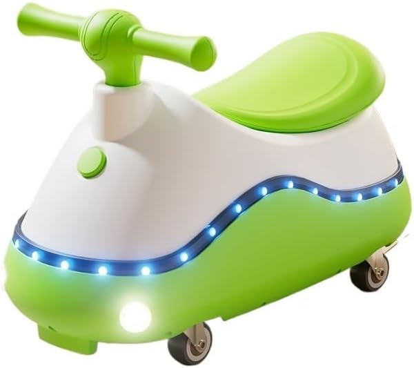 Swing Car Peanut Shape with Music Light No Pedal Anti-Rollover Swing Silent Wheels Durable and Safe(Green)