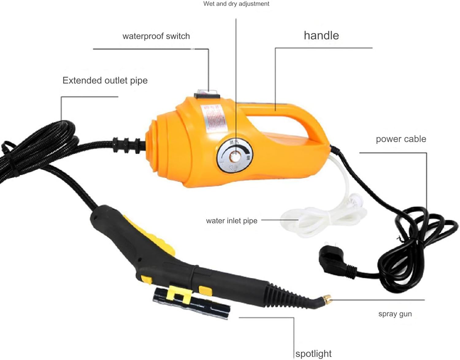 YXHQWEF-CXBFHS 2600W Multi-purpose Household Steam Cleaner 3.5Bar Pressurized 110℃ High Temperature Kitchen Car Cleaning Steam Machine,Yellow