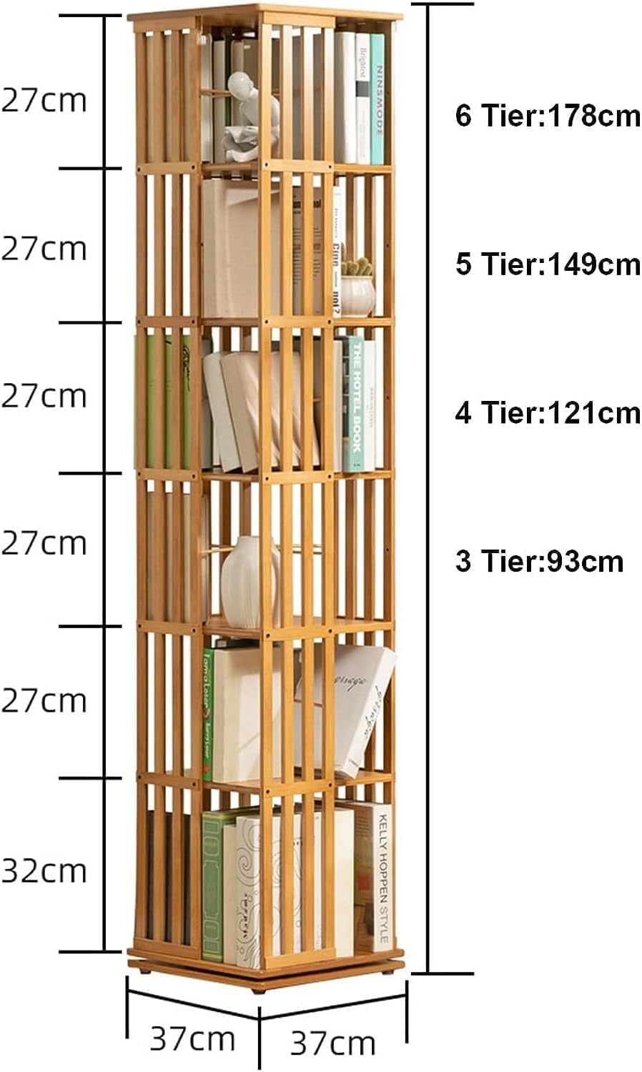 PUCNHZYNW Book Shelf 360 Rotating Bookshelf Bamboo Bookcase Revolving Storage Shelves Book Shelf Display Organizer for Living Room Bedroom for Living Room