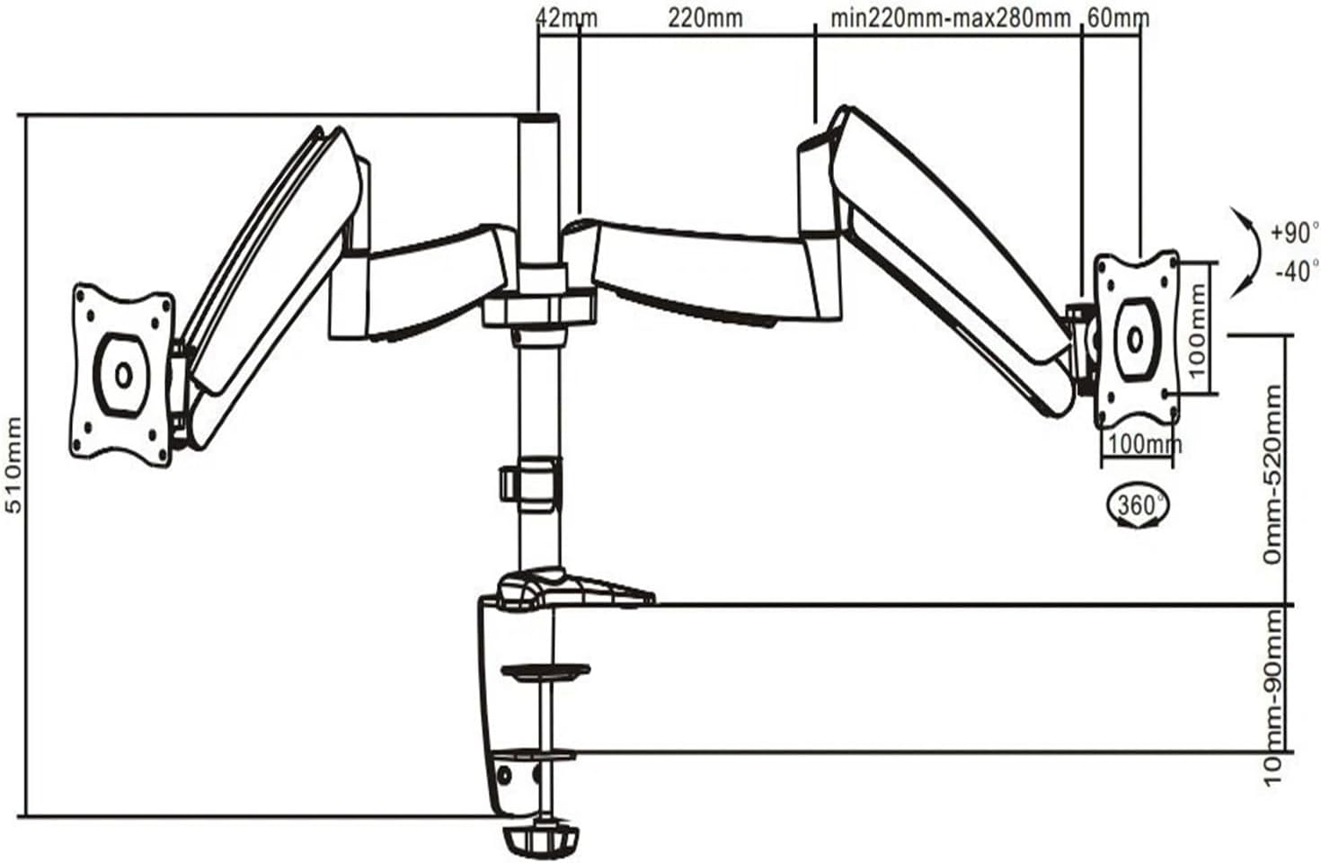 Double Arm LCD Monitor Desktop Mounting Bracket Silver-
