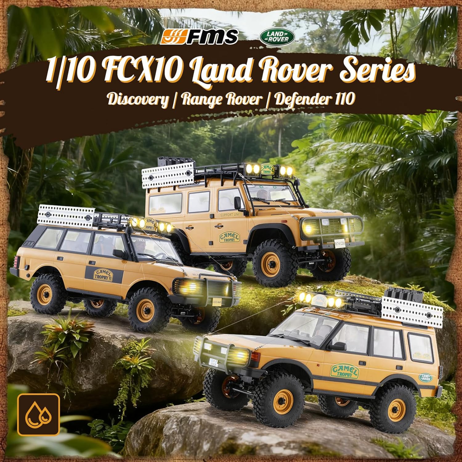 BEEZRC FMS 1/10 FCX10 RC Crawler Officially Authorized Land Rover Series, Camel Trophy Edition RC Model 4WD RC Rock Truck, 2.4Ghz Hobby Grade, RC Off Road Vehicle for Adults RS(Defender 110)