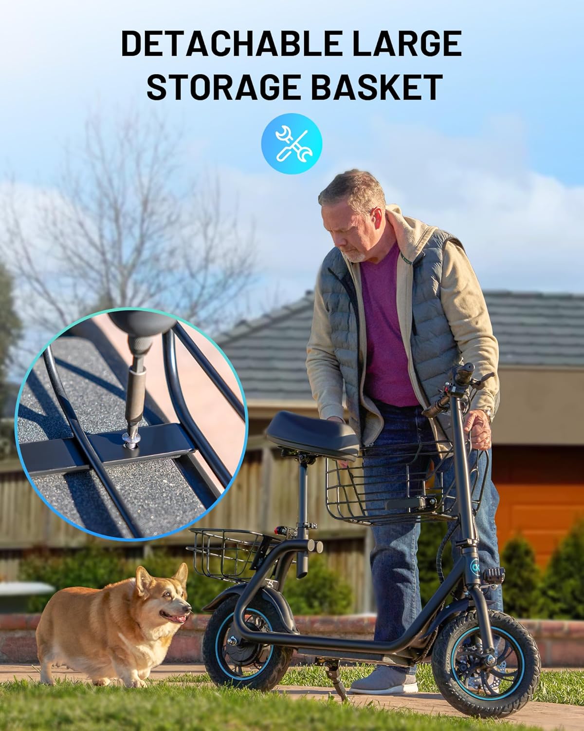 URBANMAX Electric Scooter with Seat for Adult,300W Motor,Up to 15.5 MPH,Max Range 20 Miles,Includes Ample Storage Basket for Pets Dogs Items,C1S-7S4