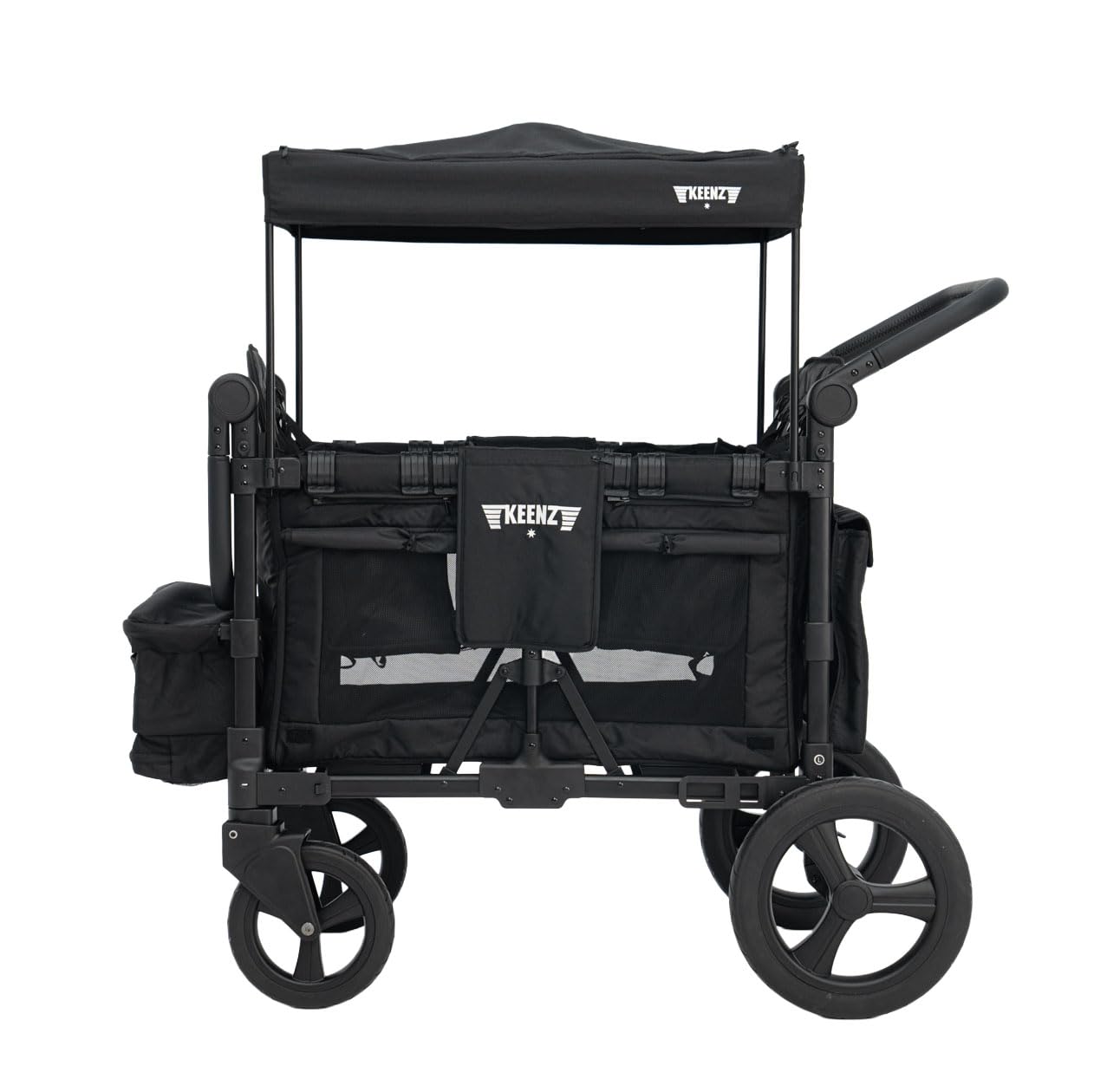 Keenz MOOV 2-Passenger All-Terrain Stroller Wagon with Reclining Seats, Cooler Bin, Push/Pull Handle, and Rubber Wheels – Foldable Wagon for Kids and Toddlers, Black