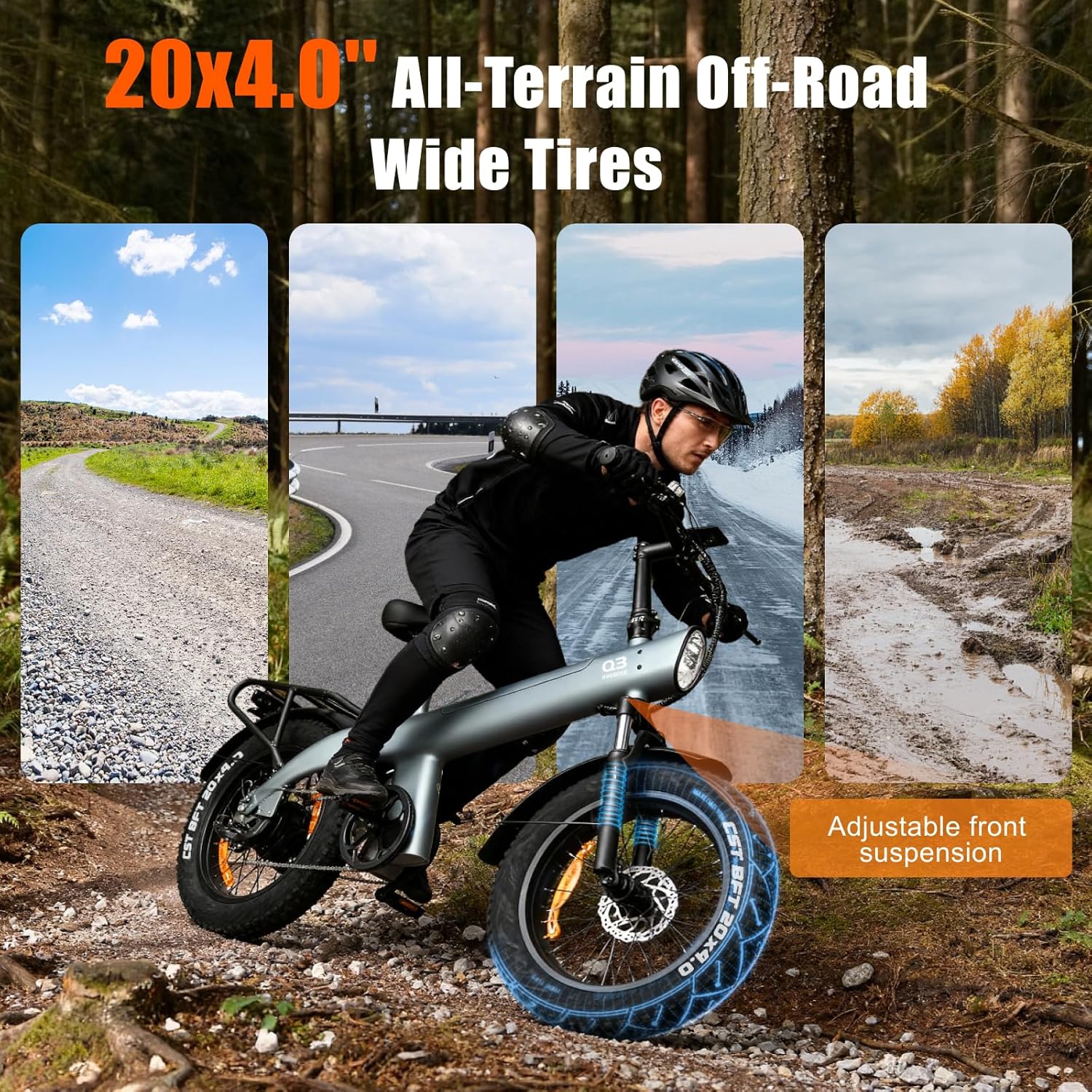 HX Q3 Electric Bike for Adults with Removable Battery, Peak 2000W Brushless Motor, 24-62 Miles, 35 MPH Ebike for Adults, 20x4'' Fat Tire Dirt Bike, 7-Speed E Bike, Front Fork Suspension, LCD Display