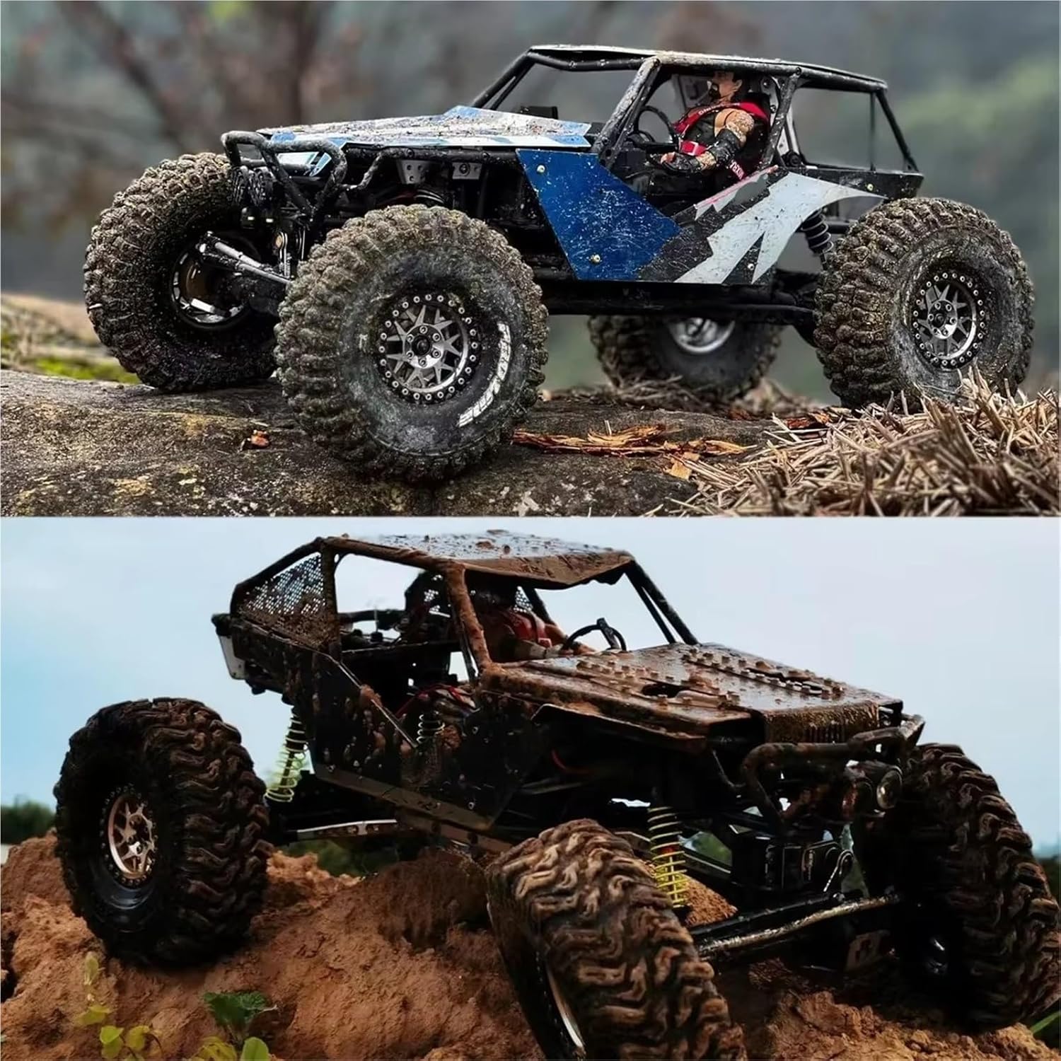 Compatible with Axial for Spawn RR10 for Bomber 90018 SMT10 for Capra for Buggy Roll Cage for Chassis Front Rear Axle Set 1/10 RC Crawler RC Accessories(Black,Rear and Front)
