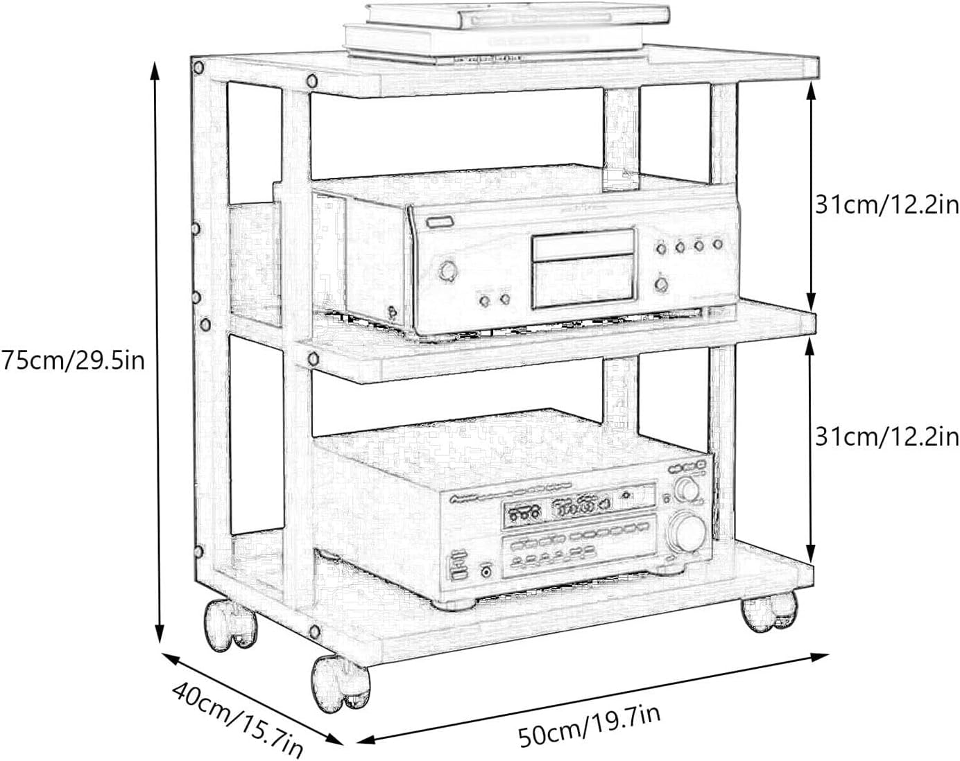 YLQFGUVWK Removable AV Media Stand 3 Tiers Stereo Rack Audio Tower with Height Adjustable Wooden Stand for Home/Office/Audio Video (Color : Black