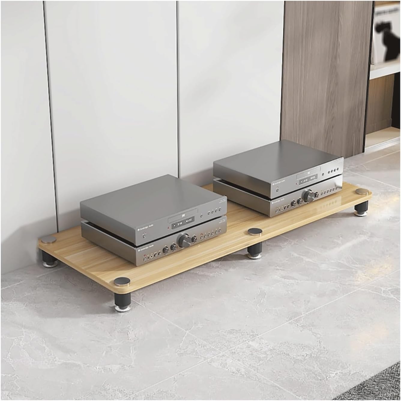 Audio Video Equipment Tower Rack HiFi Stand Modern Stereo Component Cabinet Record Player Turntable Amplifier Receiver Shelf for Game Console(Natural