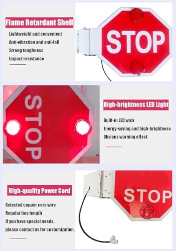 18'' LED Stop Sign for School Bus - High Visibility Aluminum Parking Signal Arm, Flashing, Automatic Retraction, Side-Mounted (2pcs) - Essential Safety Equipment