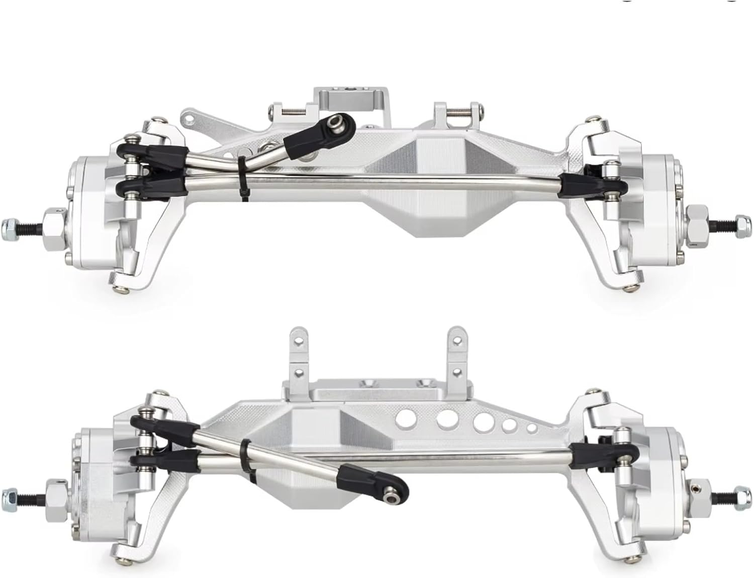 Compatible with SCX10 III for Capra H10 Optic 1/10 RC Cars Parts Aluminum Offset Portal Axle Set with Servo Mount RC Front and Rear Axle(Silver,1Set)