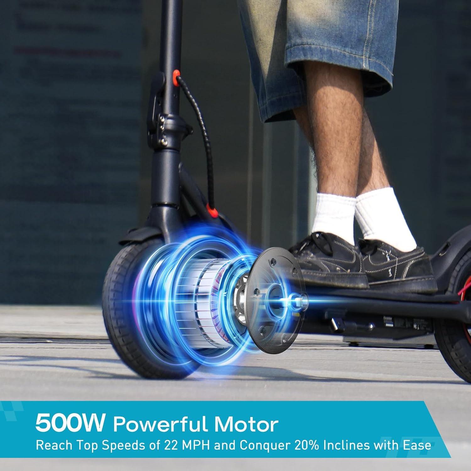 iScooter Electric Scooter, 18 Miles Range, 22 MPH Top Speed, 500W Foldable Commuting Electric Scooter with Double Braking Systems and APP for Adults and Teens