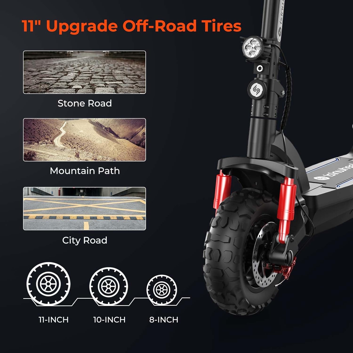 isinwheel GT1/GT2 Electric Scooter Adults, 28 MPH Top Speed, 28/37Miles Range, 800/1000W Motor, 330LBS Load, Off-Road Scooter for Adults with Turn Signal (2025 Upgraded Version)