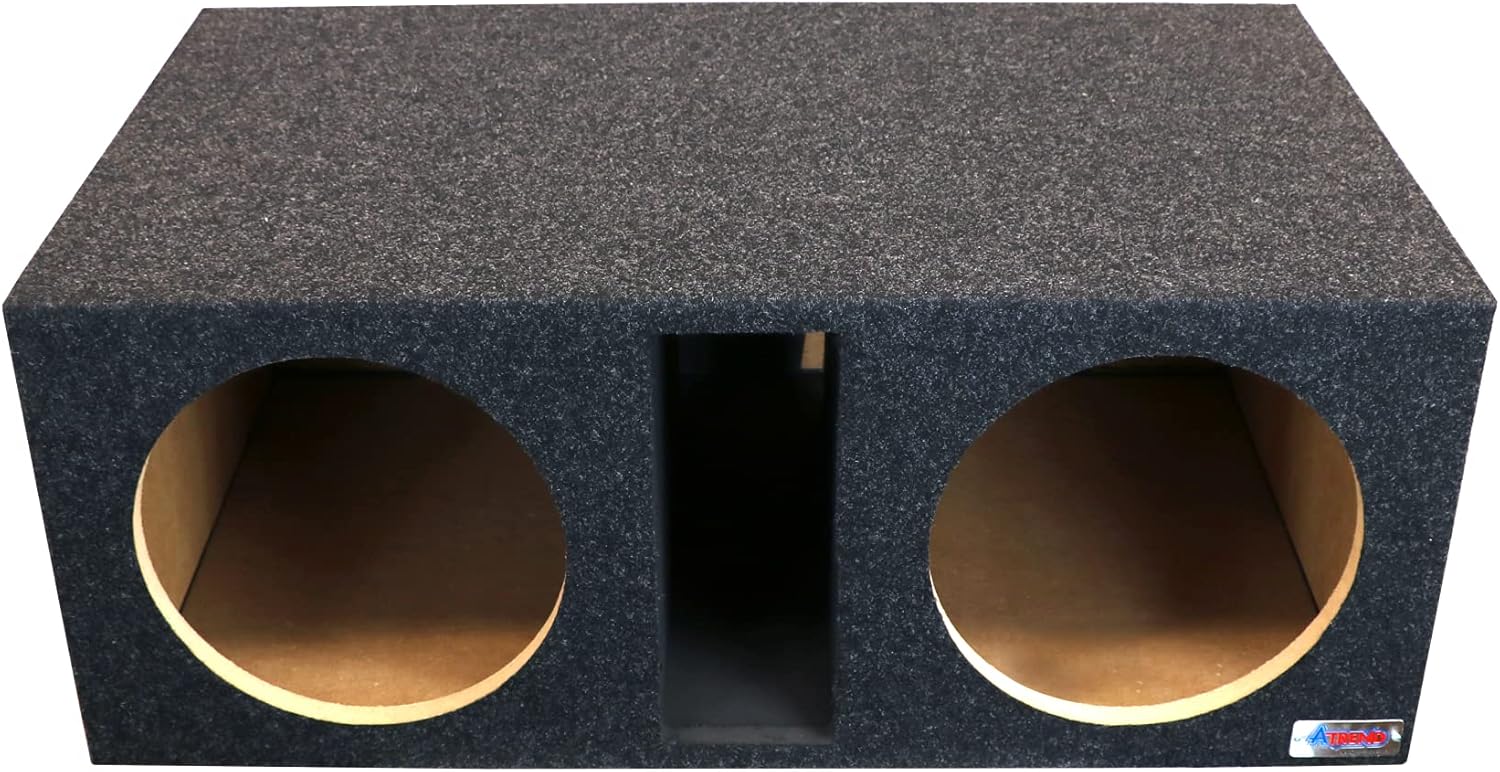 Atrend Bbox Dual Vented 12 Inch Subwoofer Enclosure - Pro Series Dual Vented SPL Car Subwoofer Boxes & Enclosures - Made in USA Subwoofer Box Improves Audio Quality, Sound & Bass - Nickel Finish Terminals