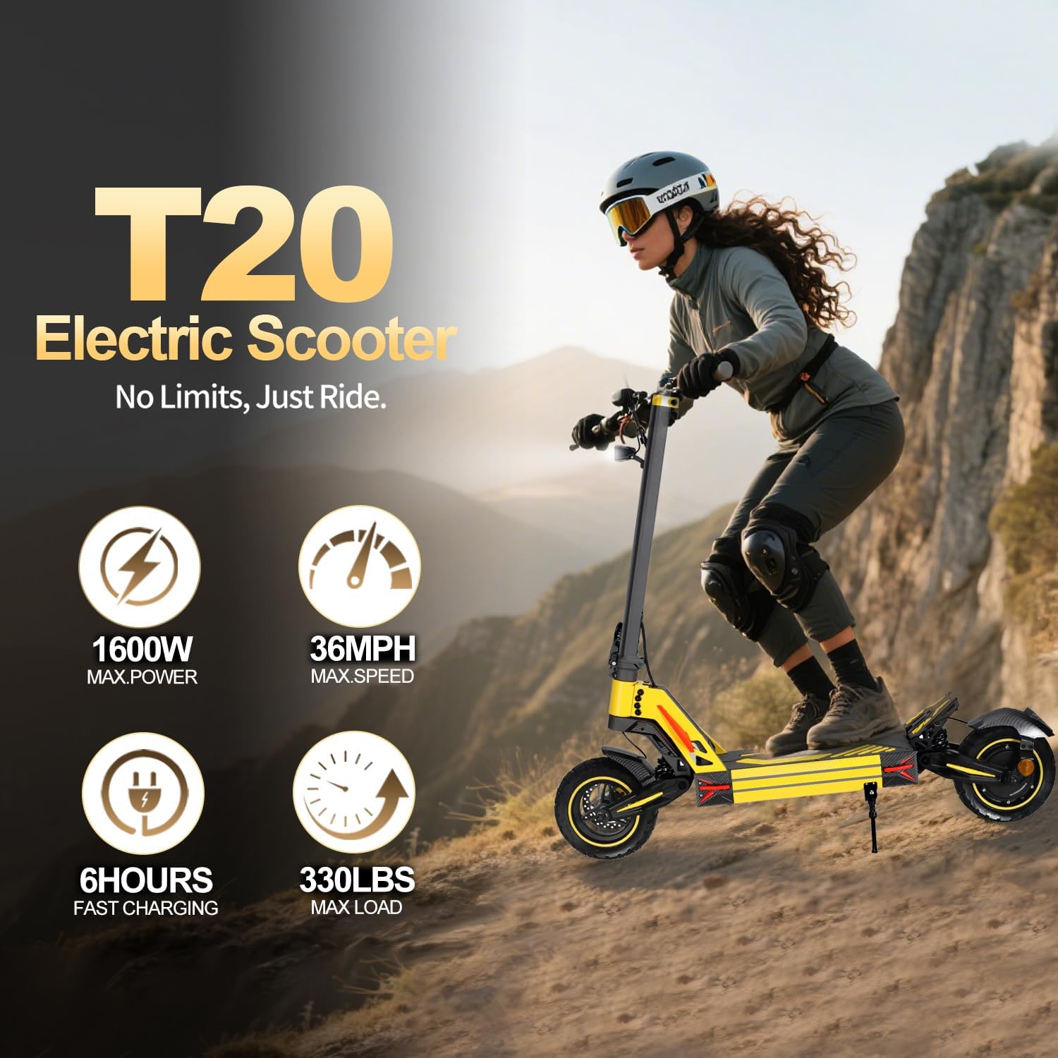 1600W High-Power Electric Scooter for Adults, 48V21AH Lithium Battery, Up to 36MPH, 32-35 Miles Range, Dual Suspension, Dual Brakes, 3 Speed Modes, LCD Display – Off-Road Folding E Scooter