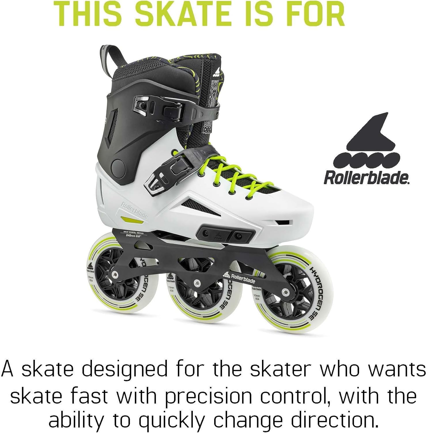 Rollerblade Lightning 110 Unisex Adult Urban Inline Skate, White and Black