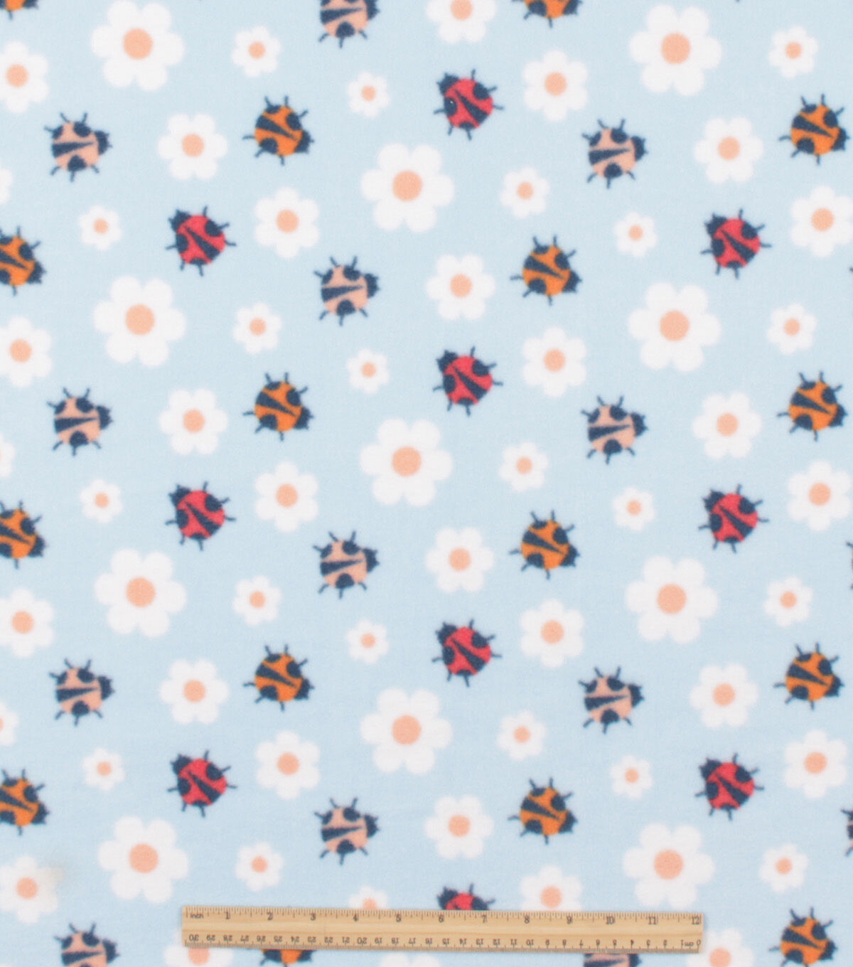 Ladybugs on Blue Anti Pill Plush Fleece Fabric