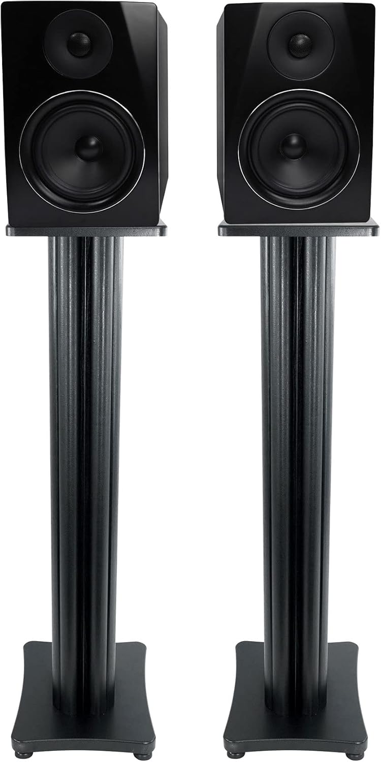 Rockville APM6B Bundle: Pair 6.5-in 2-Way 350-Watt Active Powered USB Studio Monitor Speakers, Pair SS36B 36-in Speaker Stands, Black Wood-Grain Finish, 2-Pairs