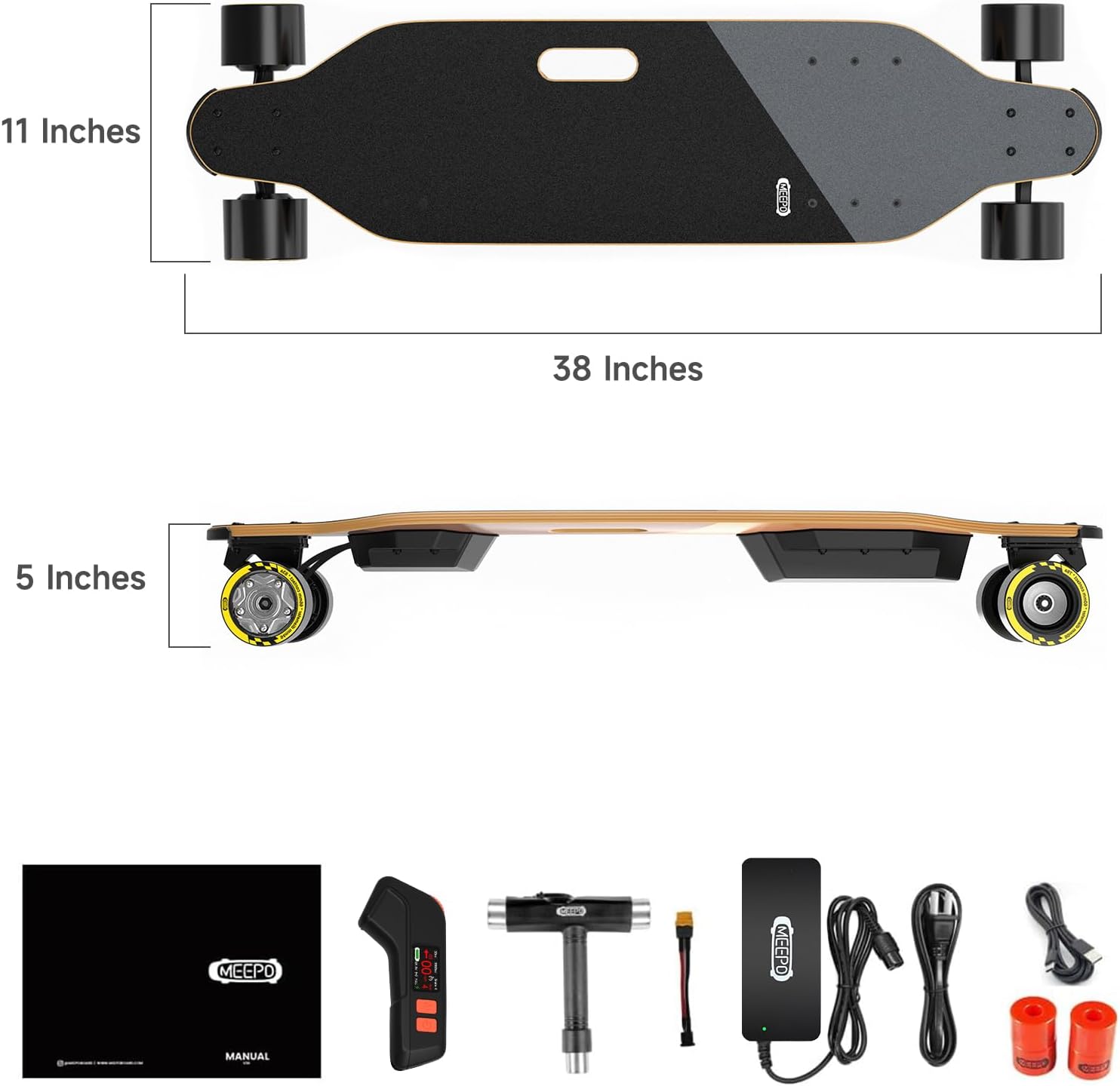 MEEPO Campus V3 Series/Envy Electric Skateboard with Remote, Top Speed Up to 29 Mph, 4 Speed Smooth Braking, Easy Carry Handle Design, Suitable for Adults & Teens