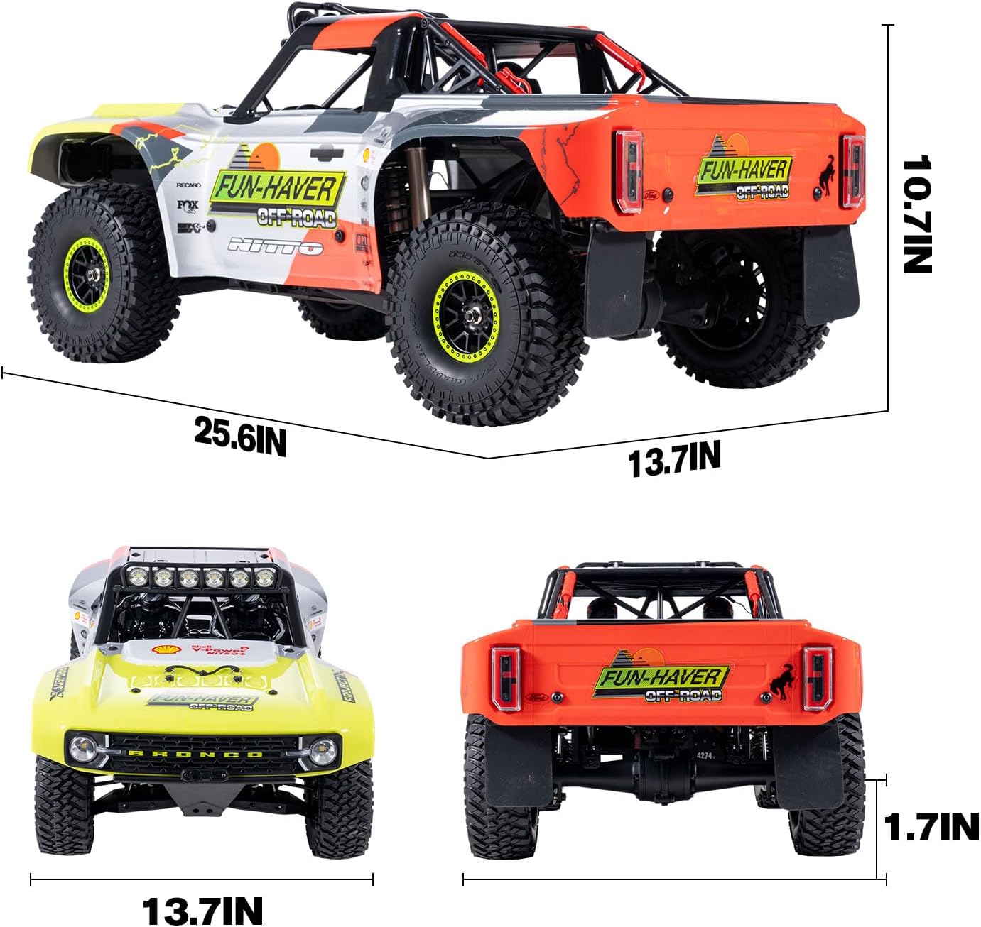 FMS 1/7 Ford Bronco U4 RTR EB RC Truck, Hobby RC Crawler with Brushless Motor & ESC, Remote-Controlled Lighting, Up to 80km/h Speed (2025)