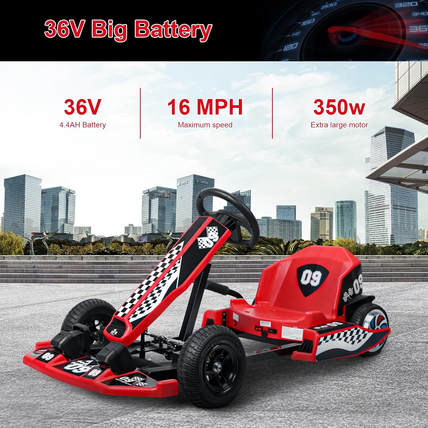 Electric Go Kart for Kids, 36V Battery Powered Ride On Cars 6 MPH Drift Kart with 350W Motor, Drift/Sport Mode Vehicle Toy Gift with Adjustable Seat,Safety Belt Red