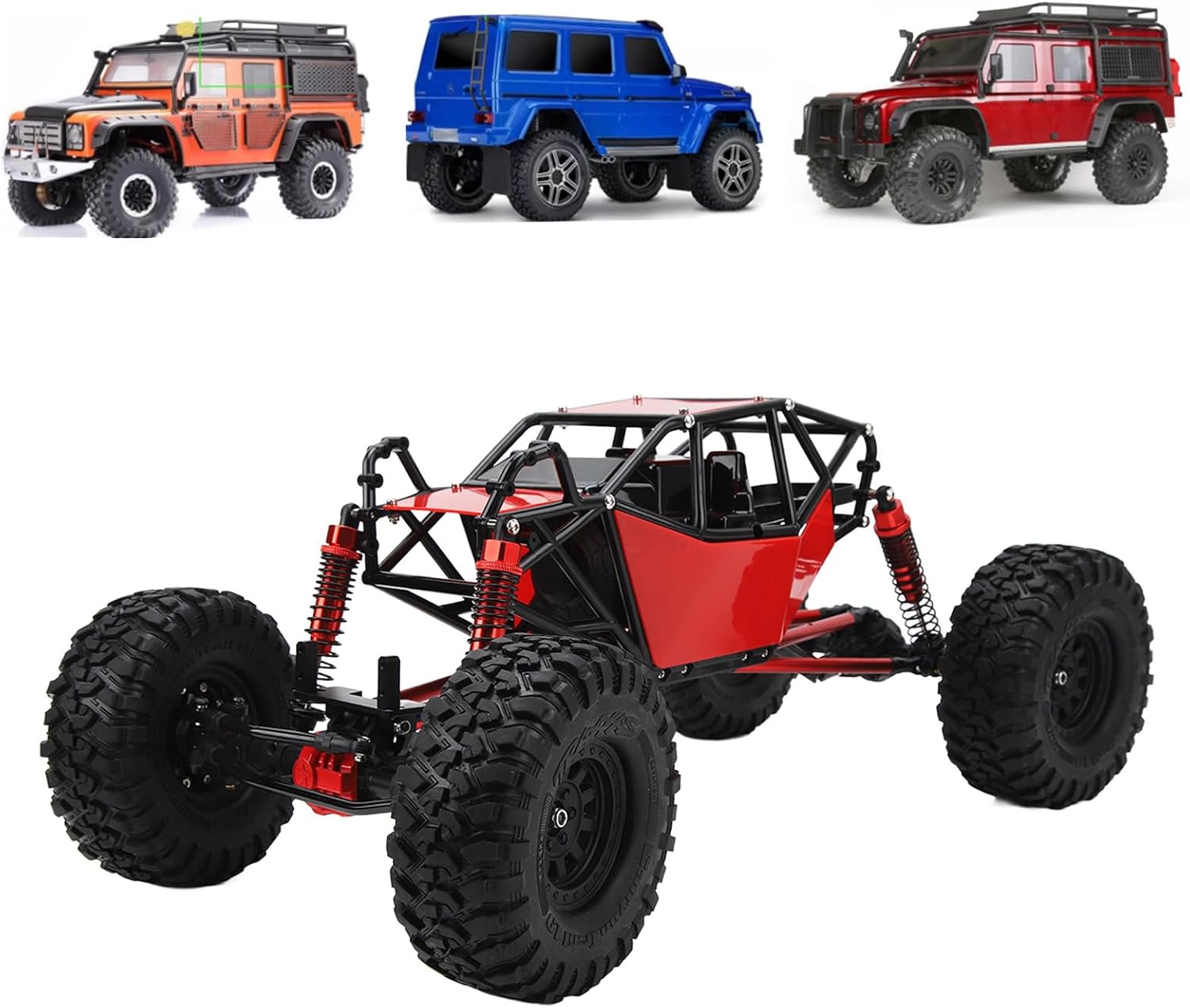 310mm RC Rock Climber Chassis for Axial SCX10 90046, 1/10 Scale Alloy Drive Shaft Crawler Chassis with 4 Shock Absorbers 1.9 Wheels (Red Black, 14.57 Frame)