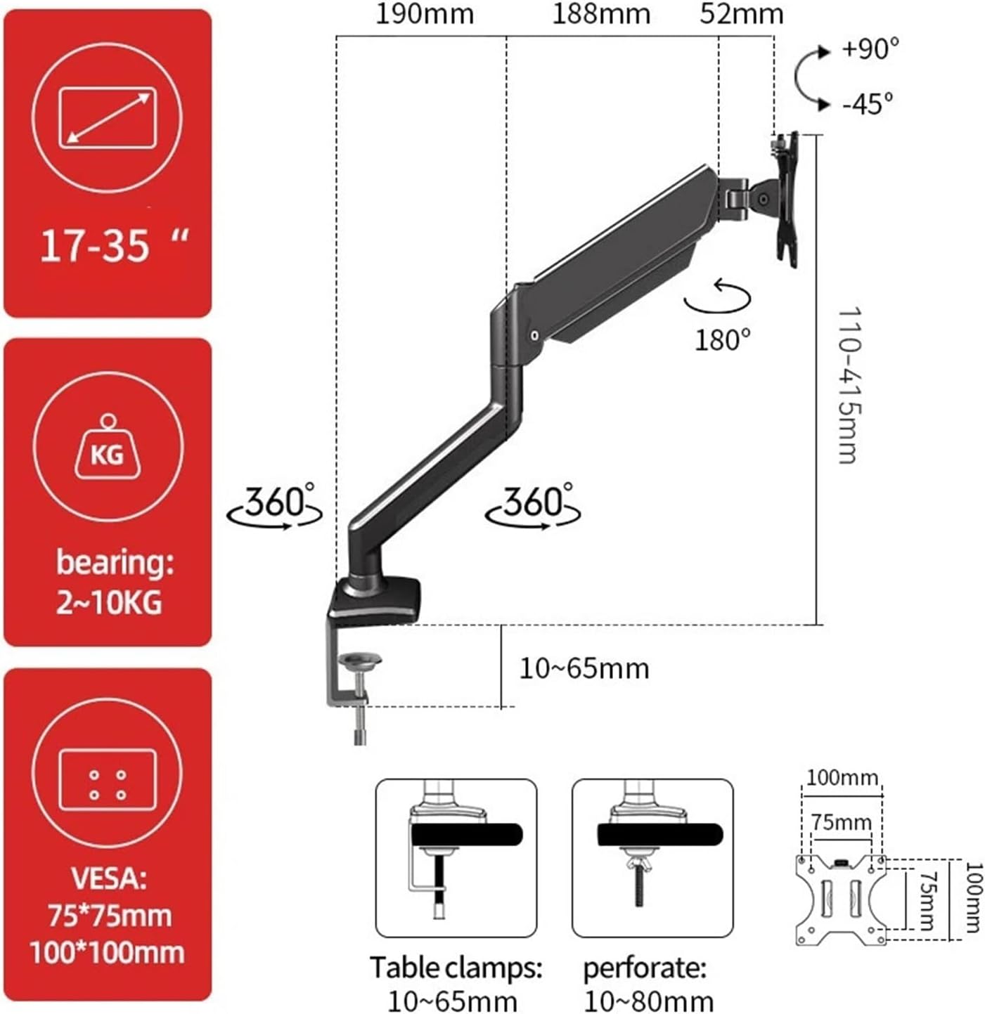 17-32 inch desktop gas spring LCD LED monitor stand mounting arm full dynamic display stand monitor support load 2-9 kg M1(M1 Black)