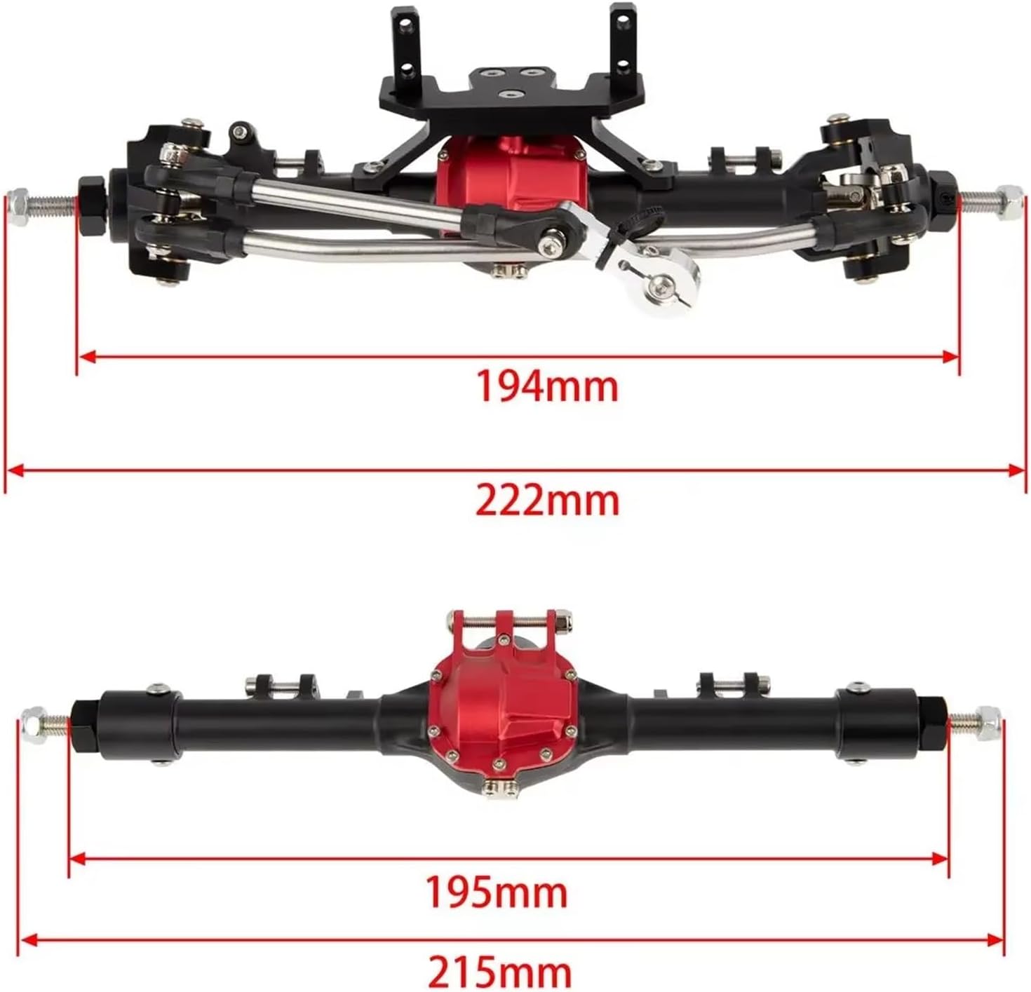 RC Car Parts Compatible with Axial 90046 90047 for RGT 86100 for SCX10 II 1/10 RC Car Crawler Parts Machined Aluminum Front and Rear Straight Axle(Black)