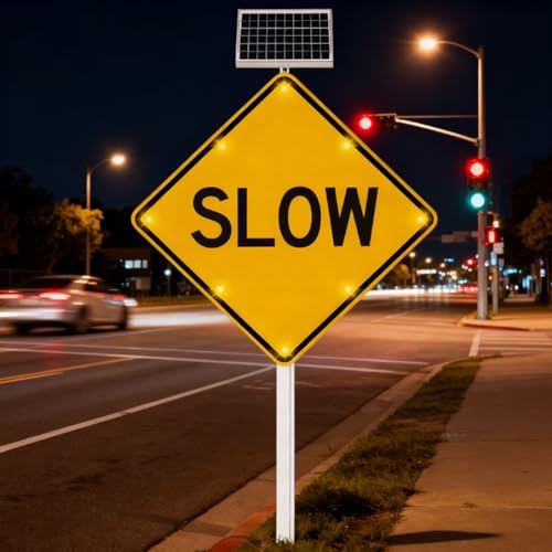 Heavy-Duty Solar LED Flashing Traffic Sign - 32in Solar-Powered Road Warning Sign for Speed Control, 5-Day Battery Life, Durable Reflective Film, Ideal for Residential Use