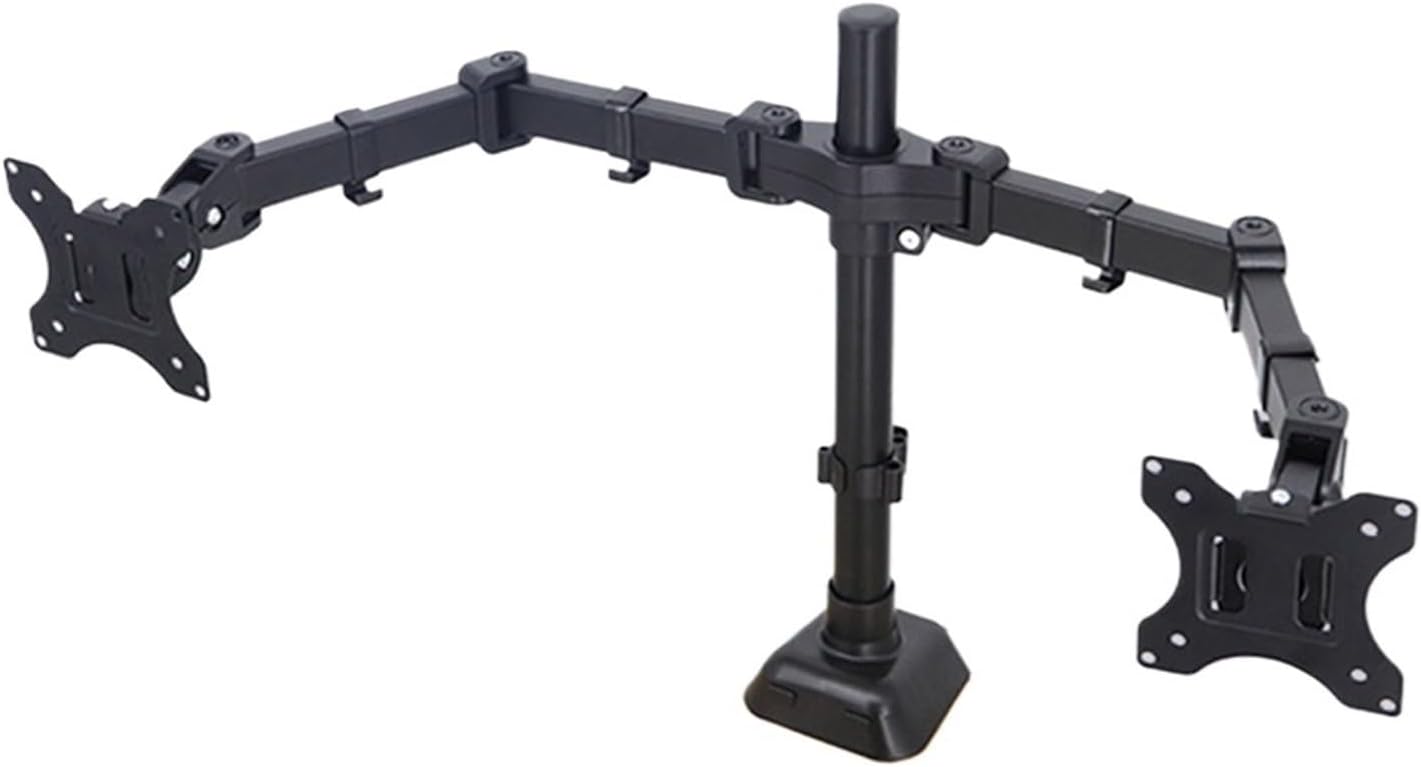Single/dual monitor desk stand holds up to 19.84 lbs. Monitor arm is height and angle adjustable for 17 to 32 inch screens.(Dual)