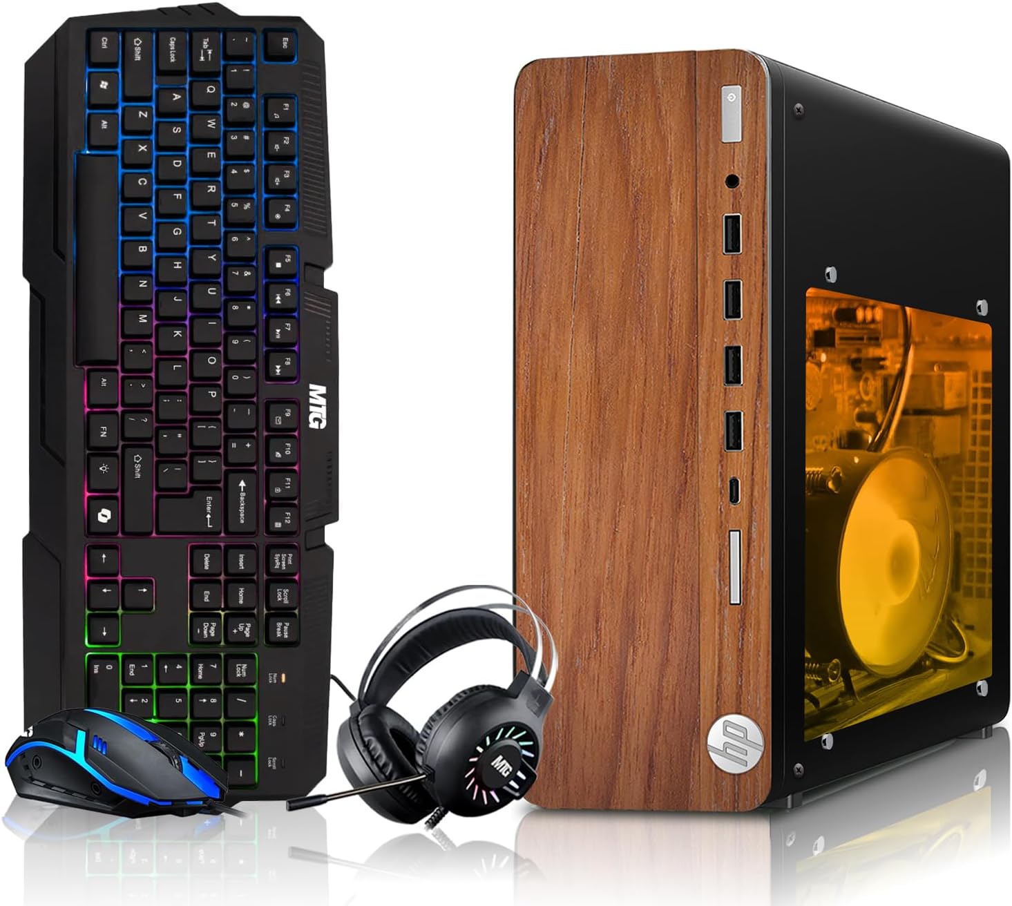 HP Full Dark Gaming PC Desktop Computer – AMD Pro A10-9700,GT 1030 Graphics,16GB RAM,1TB SSD,RGB Keyboard with AI Copilot,Mouse,WiFi,RGB Headphone,Windows 11(Renewed)