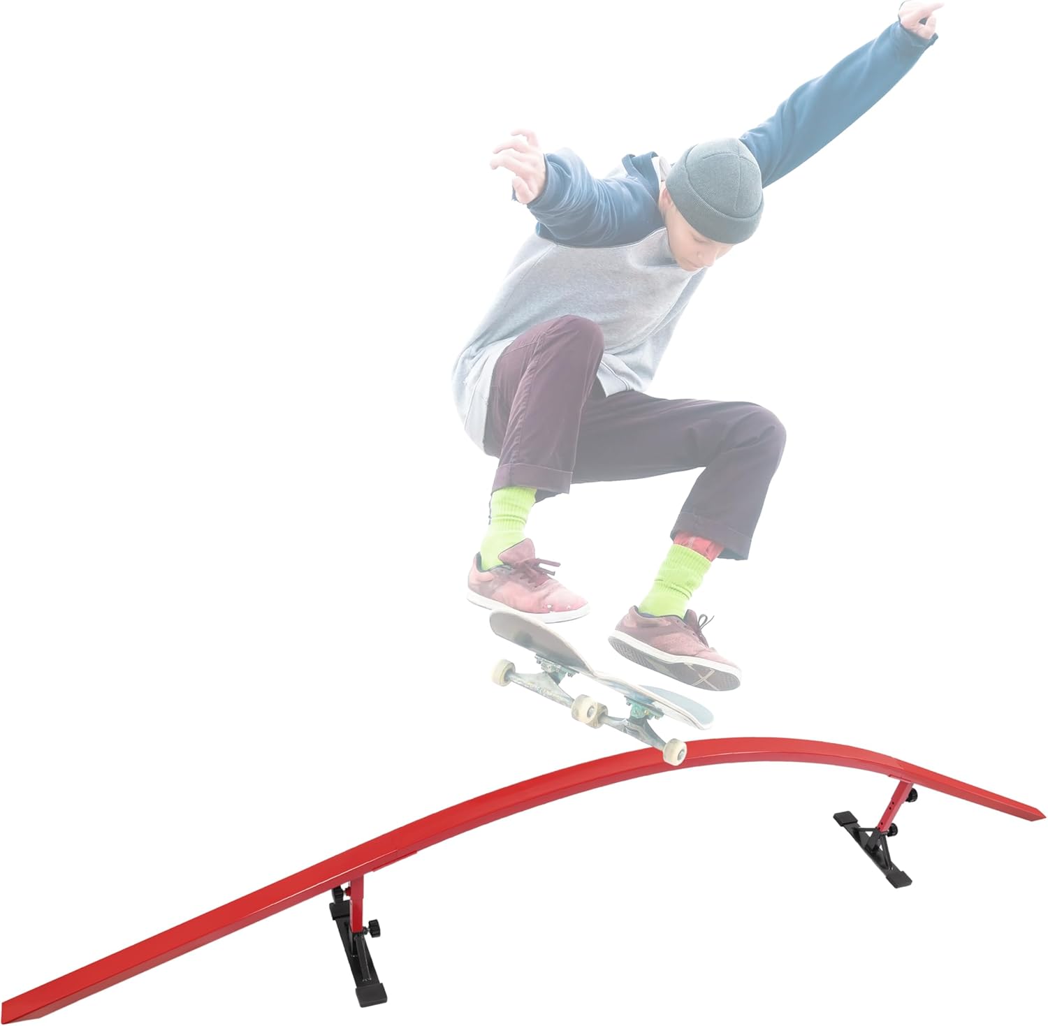 Ultimate Skateboard Rail Grindrail Kit - Portable Adjustable Grind Rail Ramp Set for Skate, BMX Bike, Roller, Snowboard, Scooter, Rainbow Flat Incline Rail