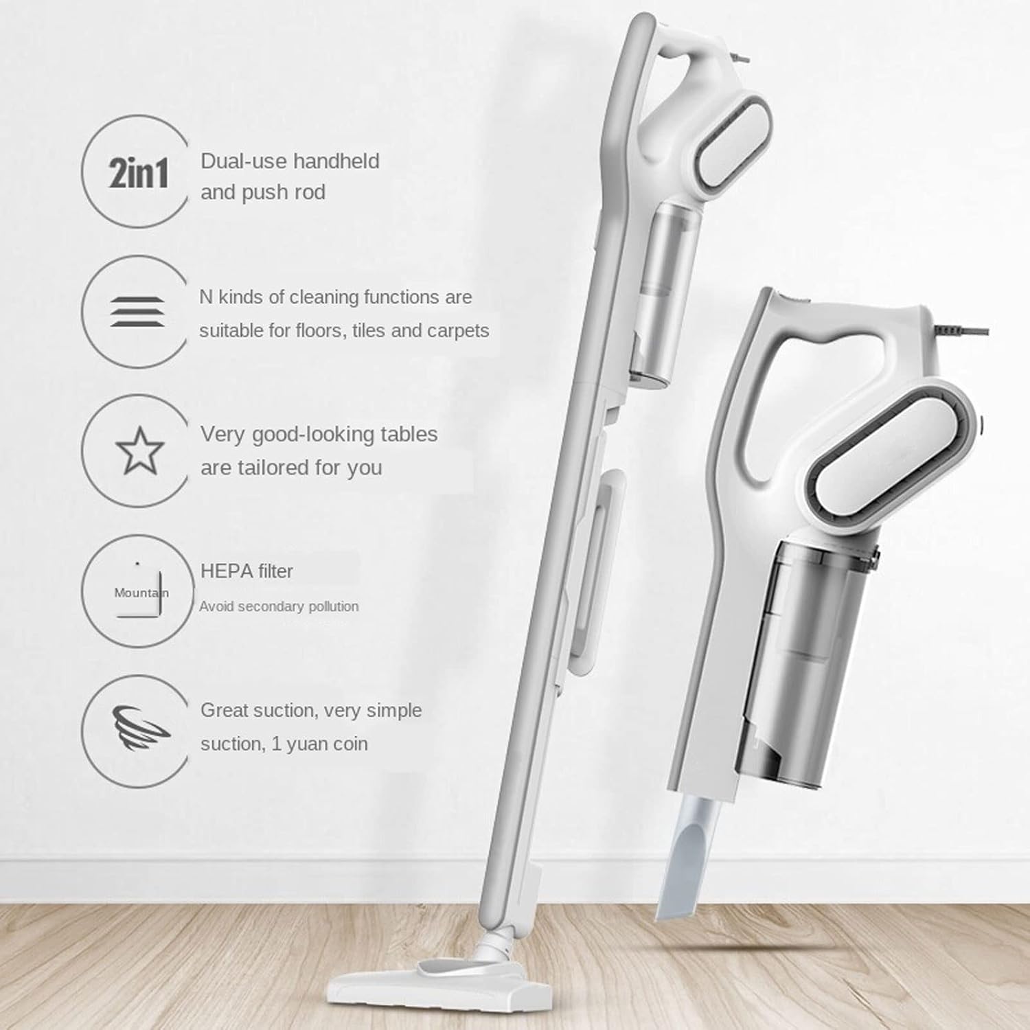 WAGNUS Hand Held Vacuum, Two Way Handle Vacuum Cleaner, Soft Vacuum, Low Noise, Small Household Vertical Hand-held dust Remover, Quiet and Strong