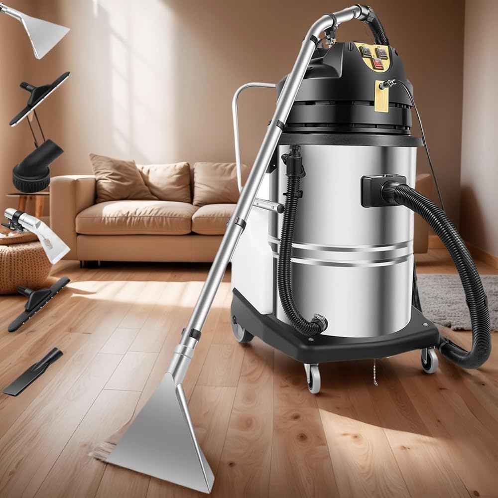 60L Commercial Carpet Cleaning Machine - 2 in 1 Extractor & Vacuum Washer, Stainless Steel Shampooer for Carpet Detailing, Heavy-Duty E-xtractor, in 2 Parcels
