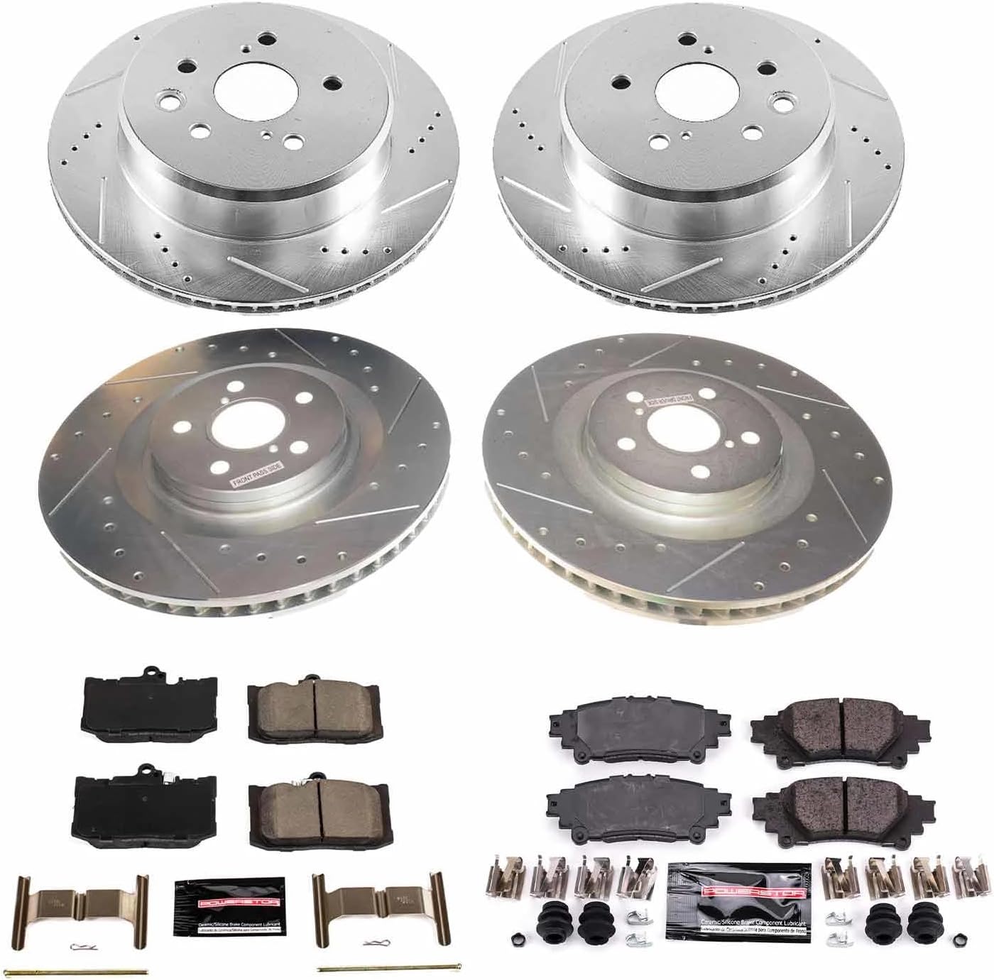 Power Stop K8453, Z23 Front and Rear Brake Kit-Drilled/Slotted Brake Rotors & Carbon Ceramic Brake Pads For GS200t, GS300, GS350, GS450h, RC200t, RC300, RC350 [Model Specific]