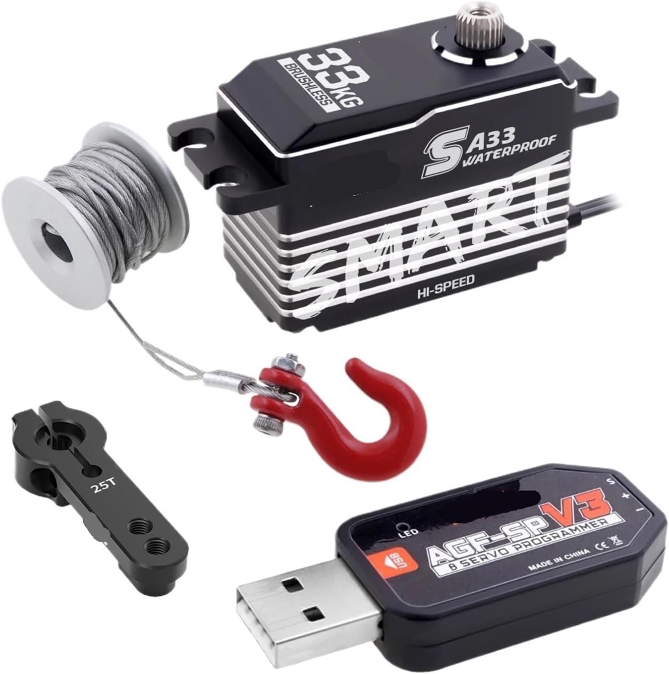 SA33 33KG Waterproof High Torque Brushless Low Profile Winch Steering Servo for 1/10(Standard Mode Set 2)