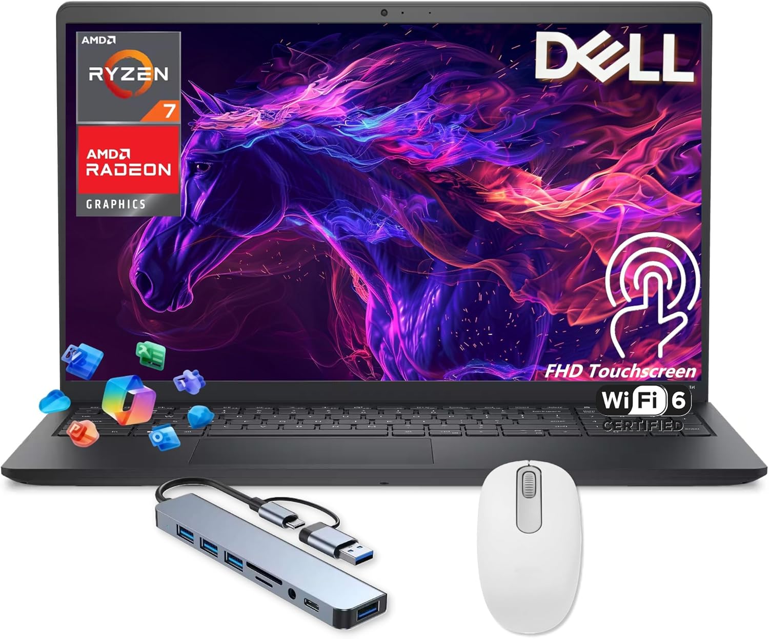 Dell Inspiron 15 Touchscreen Laptop Computer, AMD Ryzen 7 7730U, 15.6'' FHD WVA Anti-Glare Display, 32GB RAM + 2TB SSD, Copilot AI, Long Battery Life, Windows 11, AMD Radeon Graphics, w/Accessories