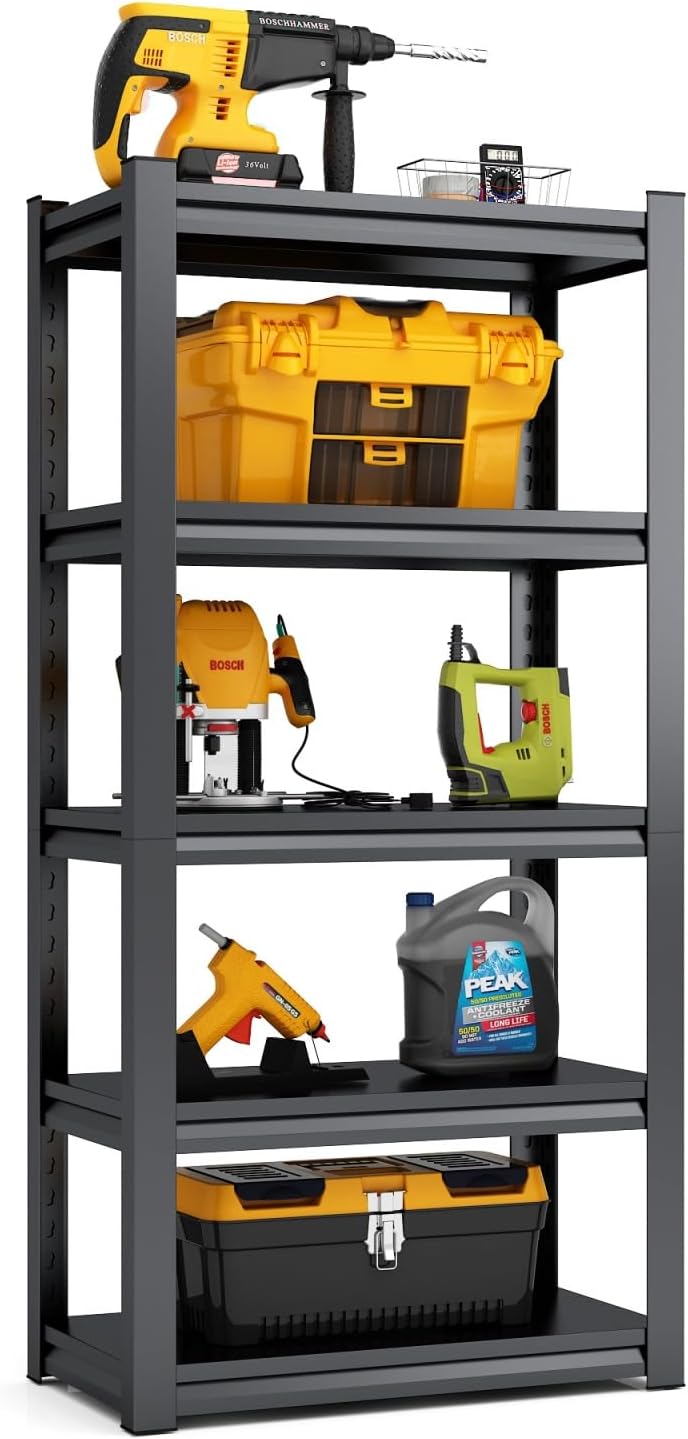 KCSWKJ Ladder Bookcase, Four Legs, One Drawer, Five Open Shelves -Dark Walnut