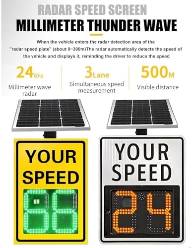 Solar Powered Radar Speed Limit Sign, LED Traffic Display Board, Adjustable Speed Feedback Sign, High Brightness Reflective 20x27in, Enhance Road Safety