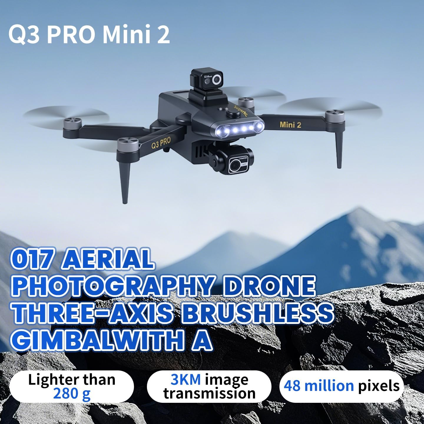 Professional Drones with 4K HD Camera & 3-Axis Gimbal for Adult, Q3 PRO Mini 2 GPS Auto Return FPV Drone with 5.5