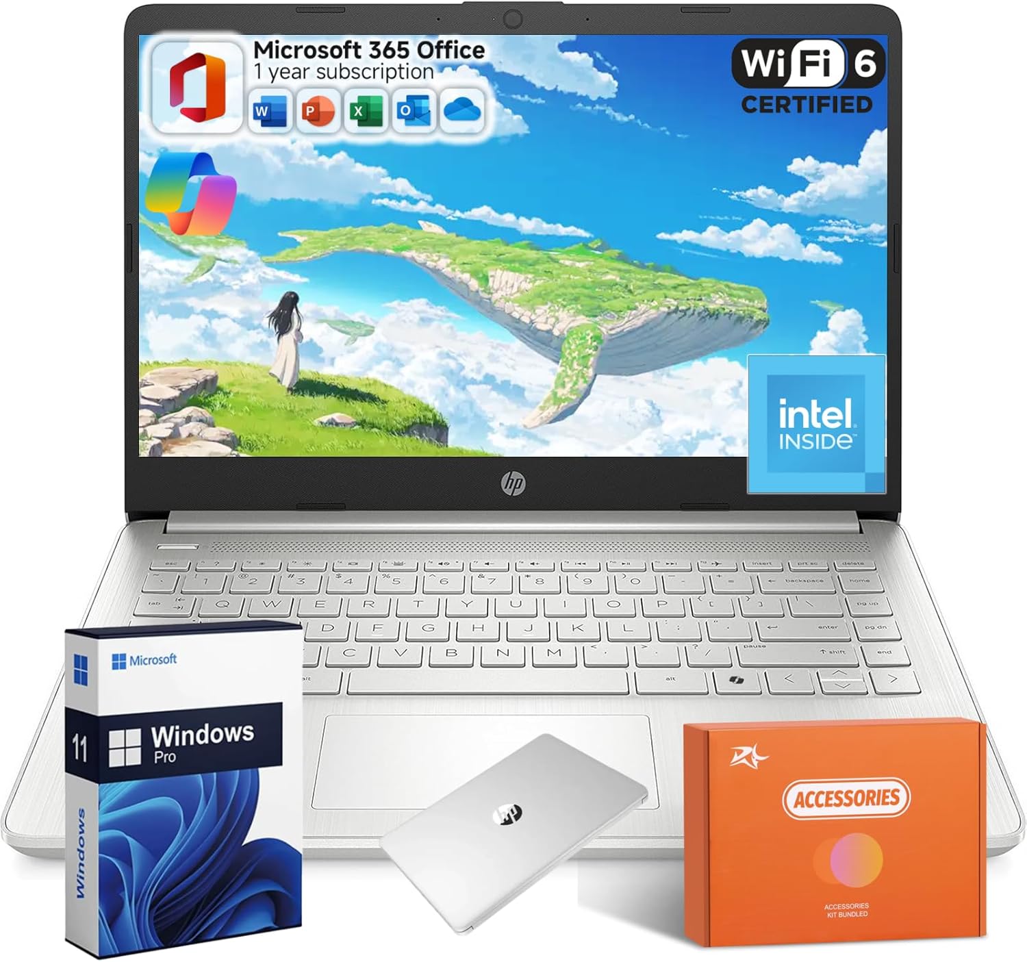 HP 2025 14 Inch Student Laptop, Intel N150 CPU, 1 Year Microsoft 365 & Copilot, Windows 11 Pro, 16GB RAM, 384GB Storage(128GB UFS+256GB MSD), HD Cam, Fast Charge, Wi-Fi 6, Accessories, Natural Silver