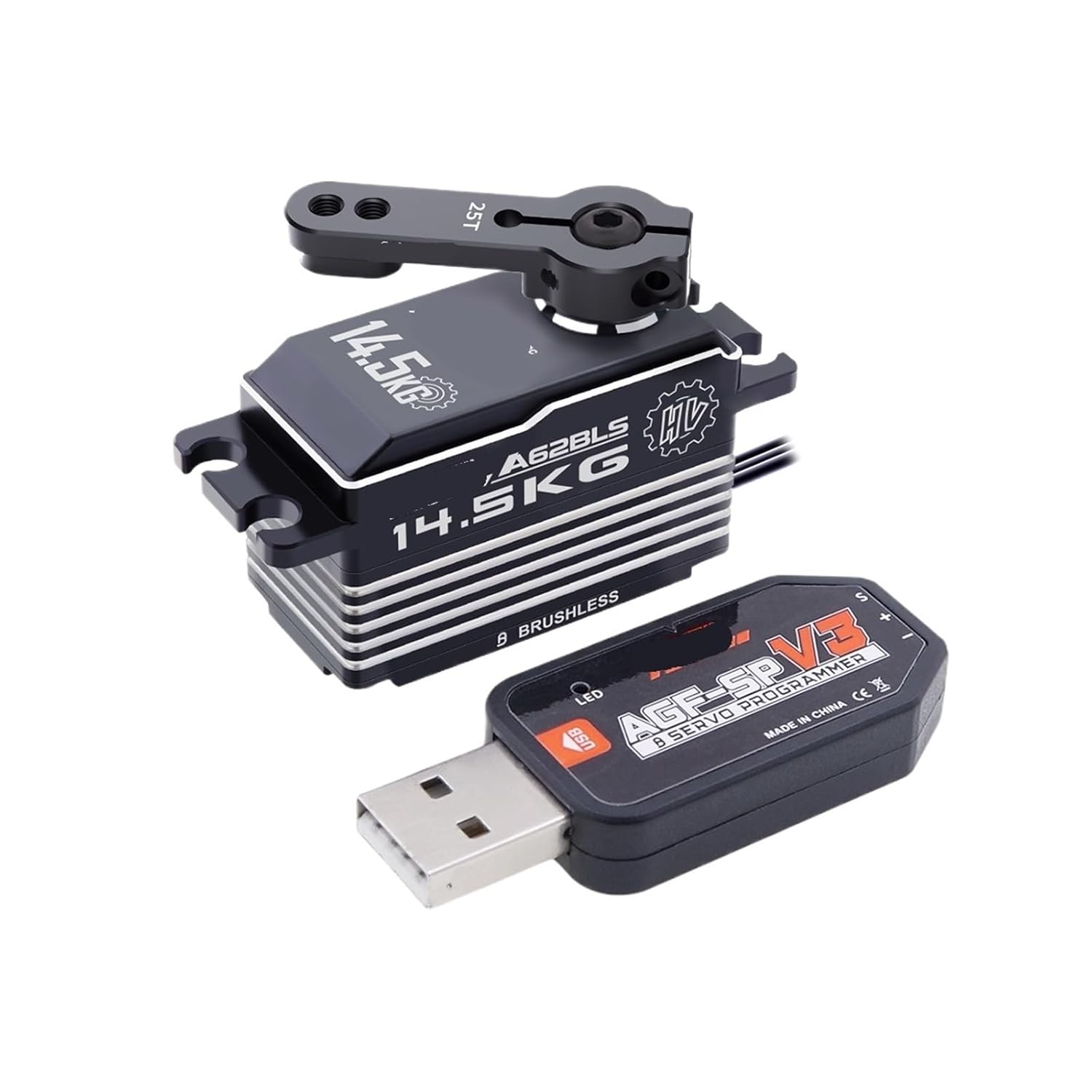 A62BLS 14.5KG Brushless Short Body Servo Digital Metal Housing Gear Motor Suitable for 1/8 1/10(A62BLS 14.4kg Set1)