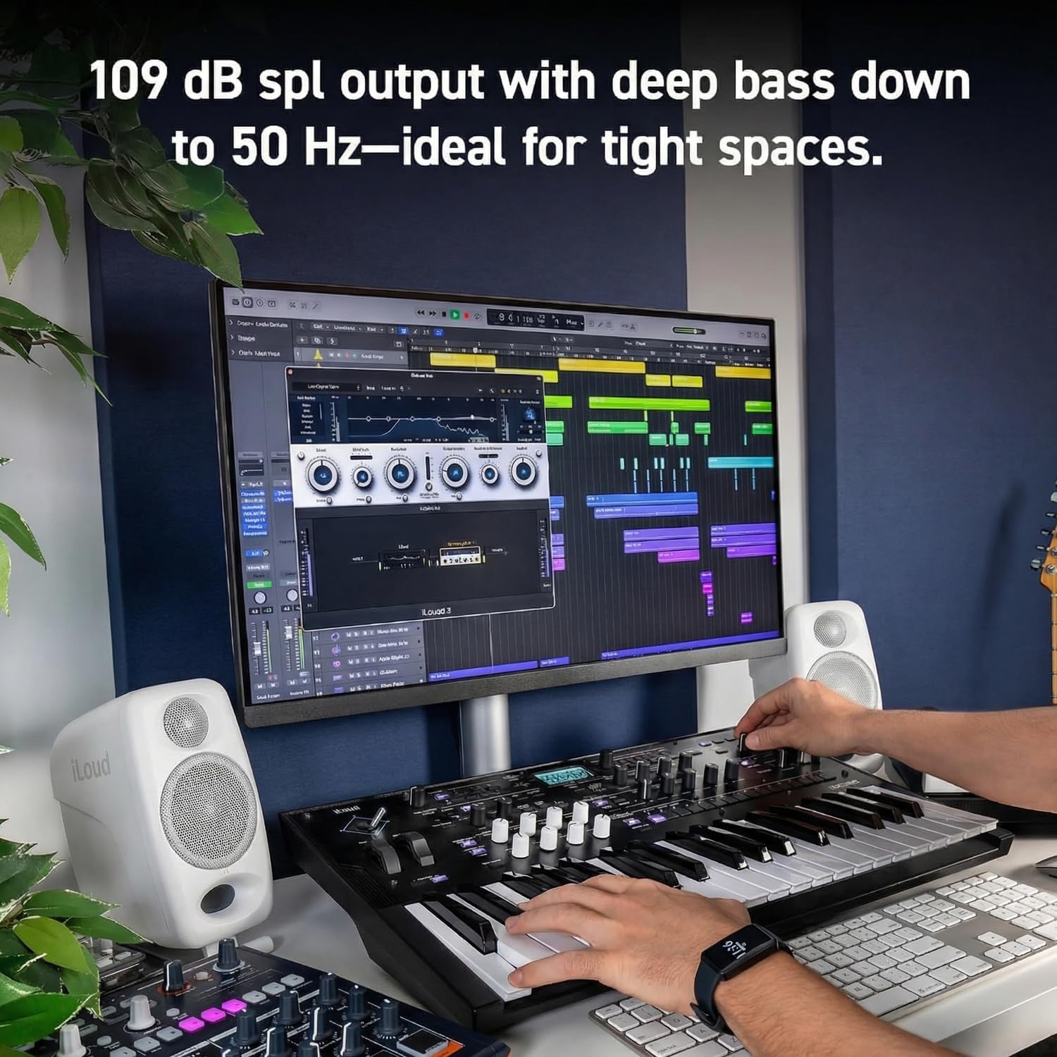 IK Multimedia Premium Version iLoud Micro Monitor Pro White (Pair) 50 Watt Portable & Powerful Reference Studio Monitor, Class D High-Efficiency Amplifier, Custom-Made Drivers for Music Mixing