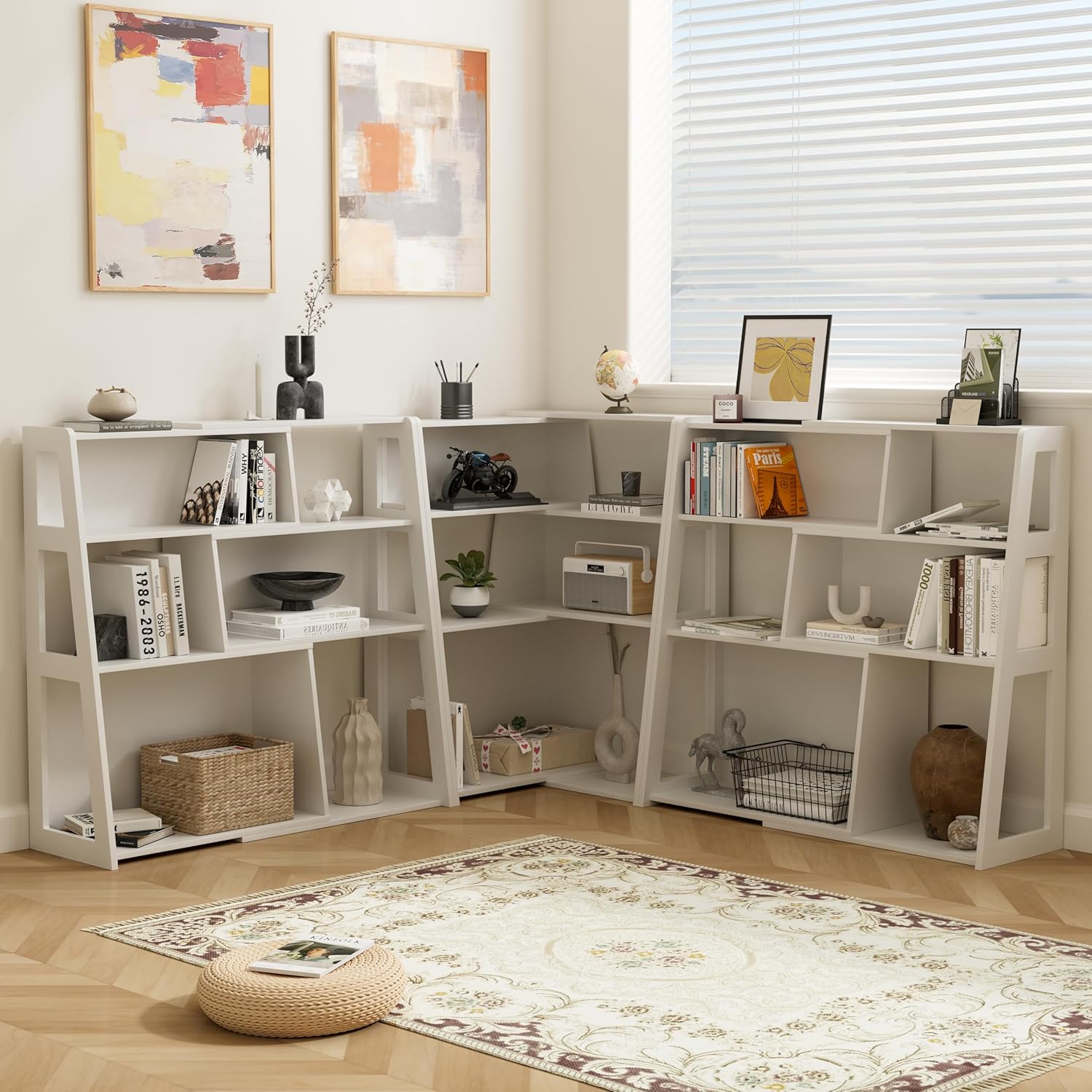 EYYTHUNG Extendable Bookshelves Set of 3, 3 Tier Wood Bookcases Storage Book Shelves Adjustable Organizer for Bedroom Living Room Home Office Corner, White