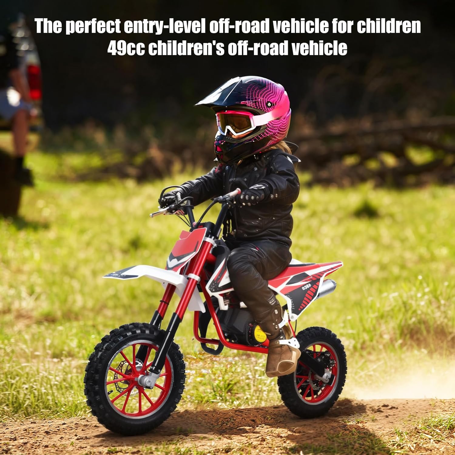 Kids Off-Road Dirt Bike,49CC 2-Stroke Gas Power Motocross with Disc Brakes,Each Off Road Mini Motorcycle,Easy Pull Start,25 MPH Max Speed,180 LBS Capacity
