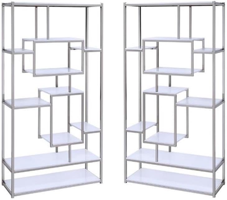 Home Square 2 Piece Contemporary Metal Bookcase Set in White and Silver