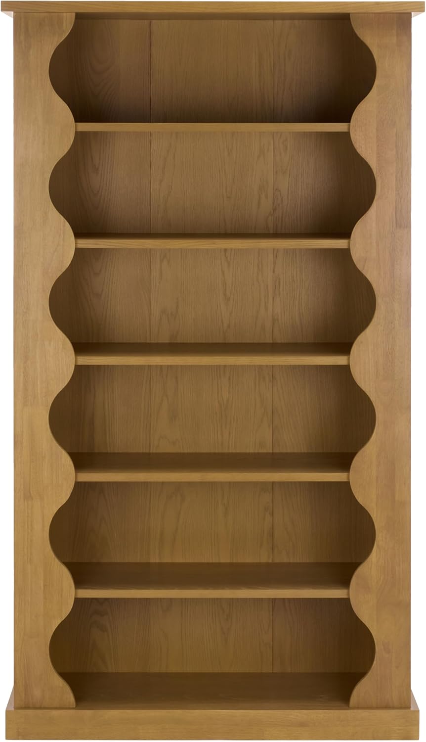 SAFAVIEH Couture Collection - Tristyna Natural Brown Wood 6-Shelf Bookcase with Sculpted Side Panels, Modern Oak Veneer Display (SFV4245B)
