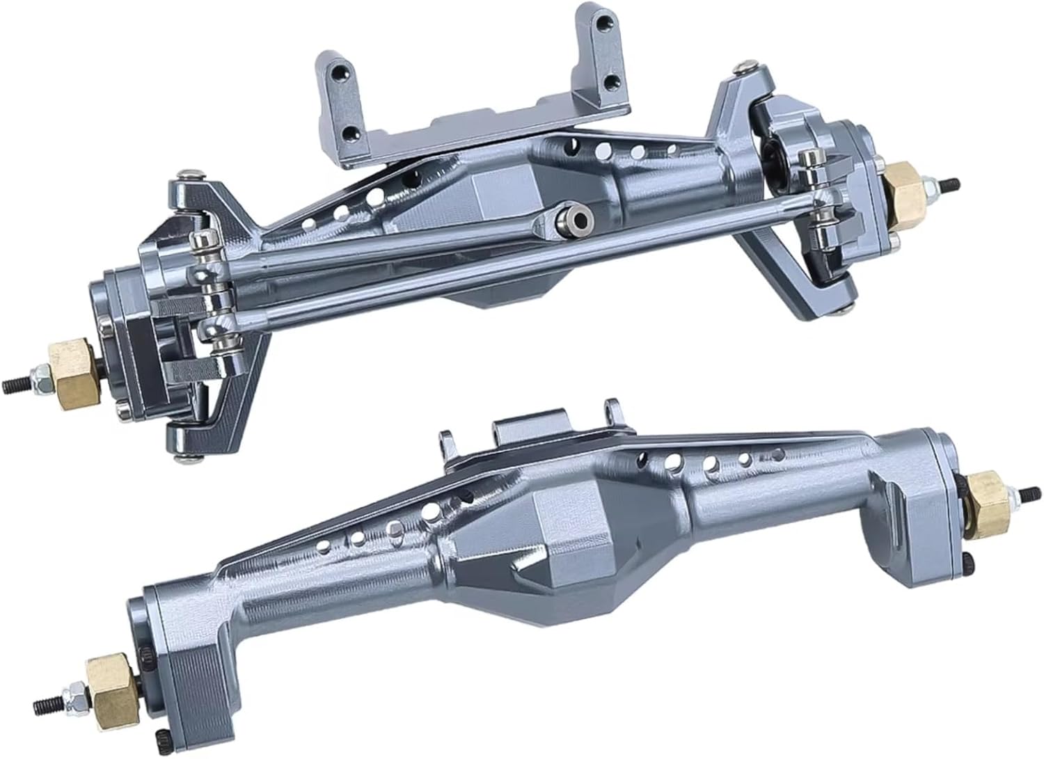 Rc Front Rear Axle for Axial for Capra UTB18 1/18 RC Car Upgrade Parts Aluminum Alloy Metal Front and Rear Portal Axle with Servo Mount(Gray,1Set)
