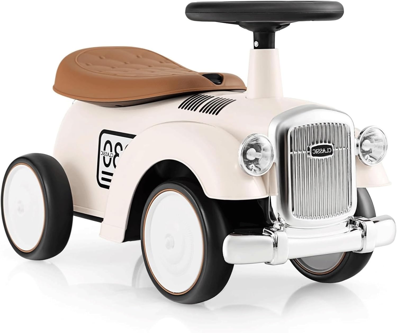 Wiggle Scooter Ride On Push Car with Steering Wheel, Horn, Kids Racer Walking Gift for Boys Girls(White)