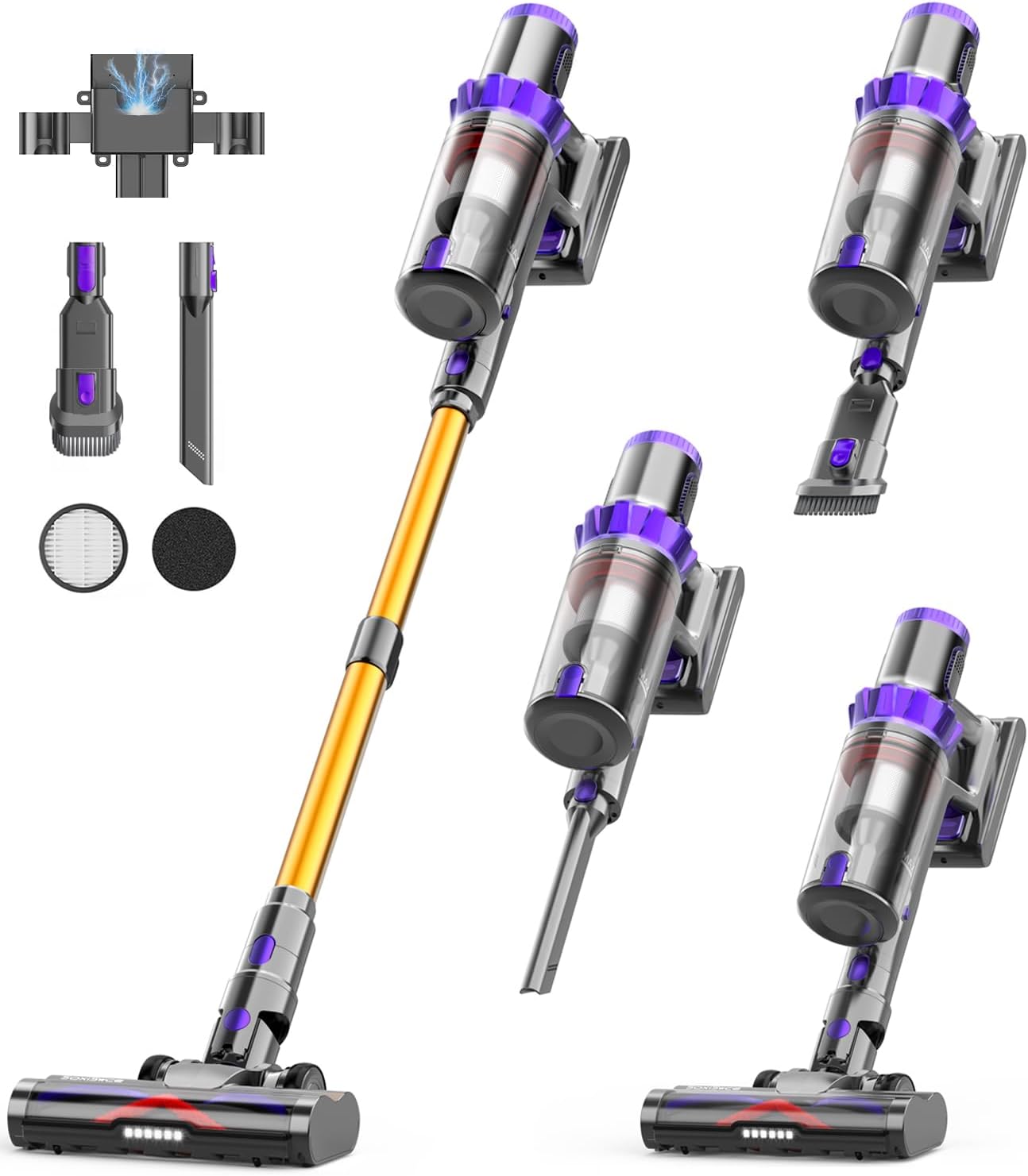 Cordless Vacuum Cleaner, 50KPA Powerful Suction, 70Min Runtime Vacuum Cleaners for Home, Self-Standing Stick Vacuum with Charging Dock Station,Anti-Tangle Brush for Home Pet Hair/Carpet/Hardwood Floor